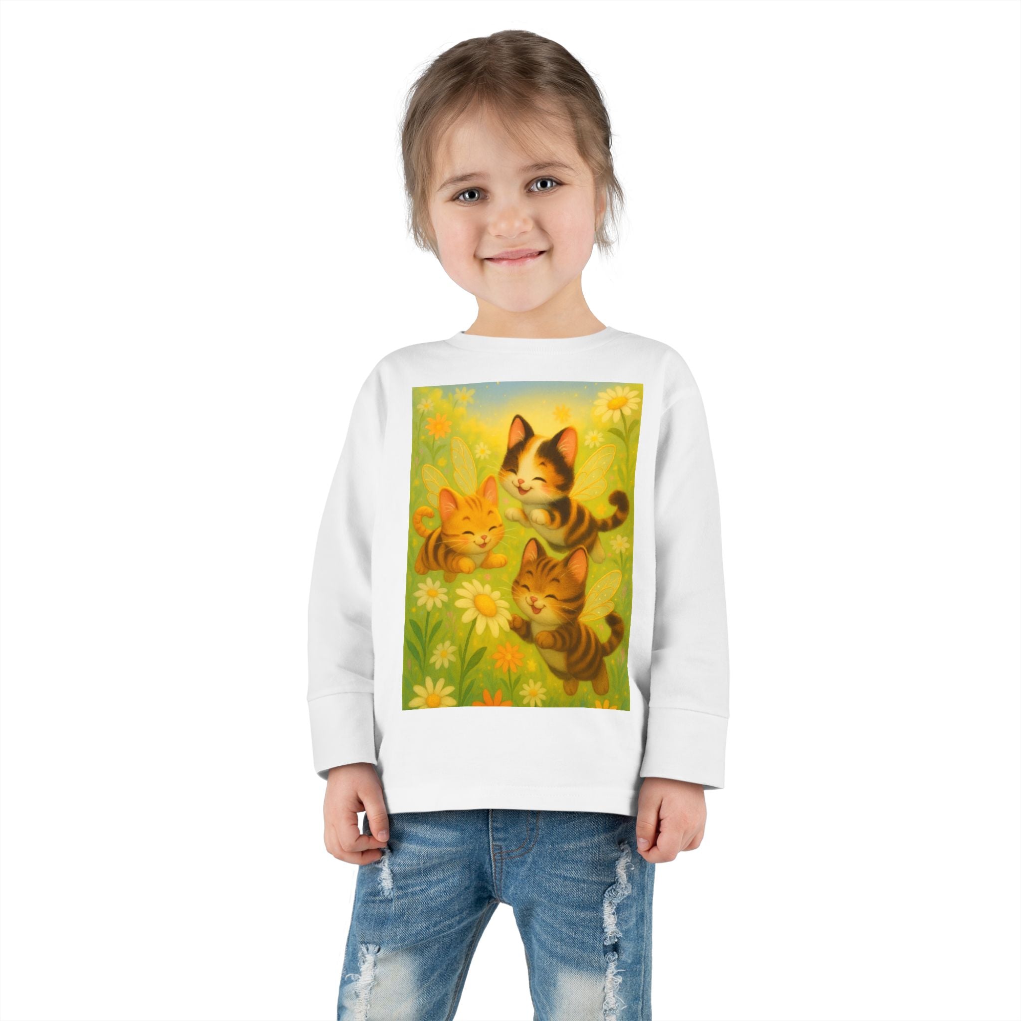 Toddler Tee - Whimsical Trio of Bumble Cats Playing in the Garden