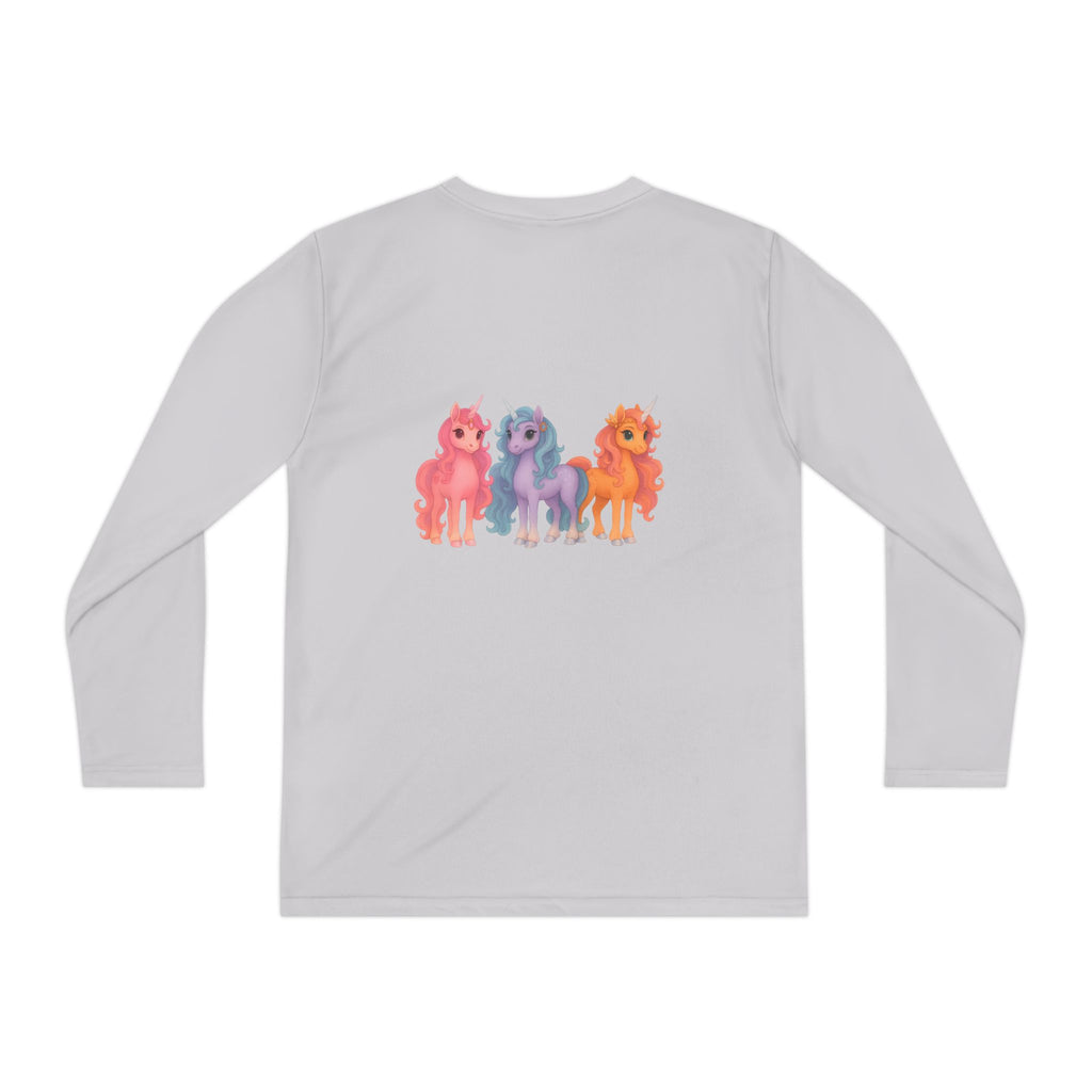 Youth Long Sleeve Tee — Colorful Cartoon Ponies Graphic