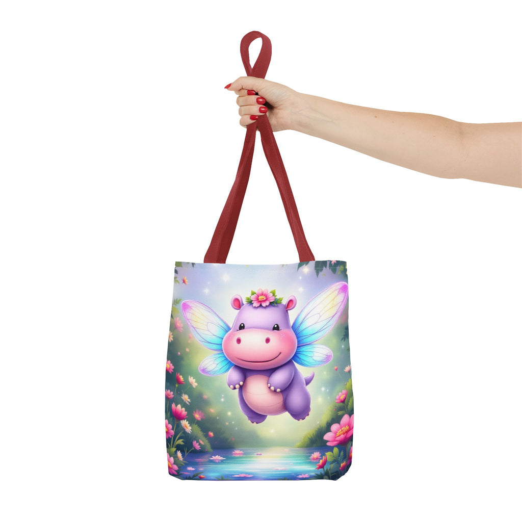 Cute Fairy Hippo Tote Bag — Magical Flower Wings All-Over Print