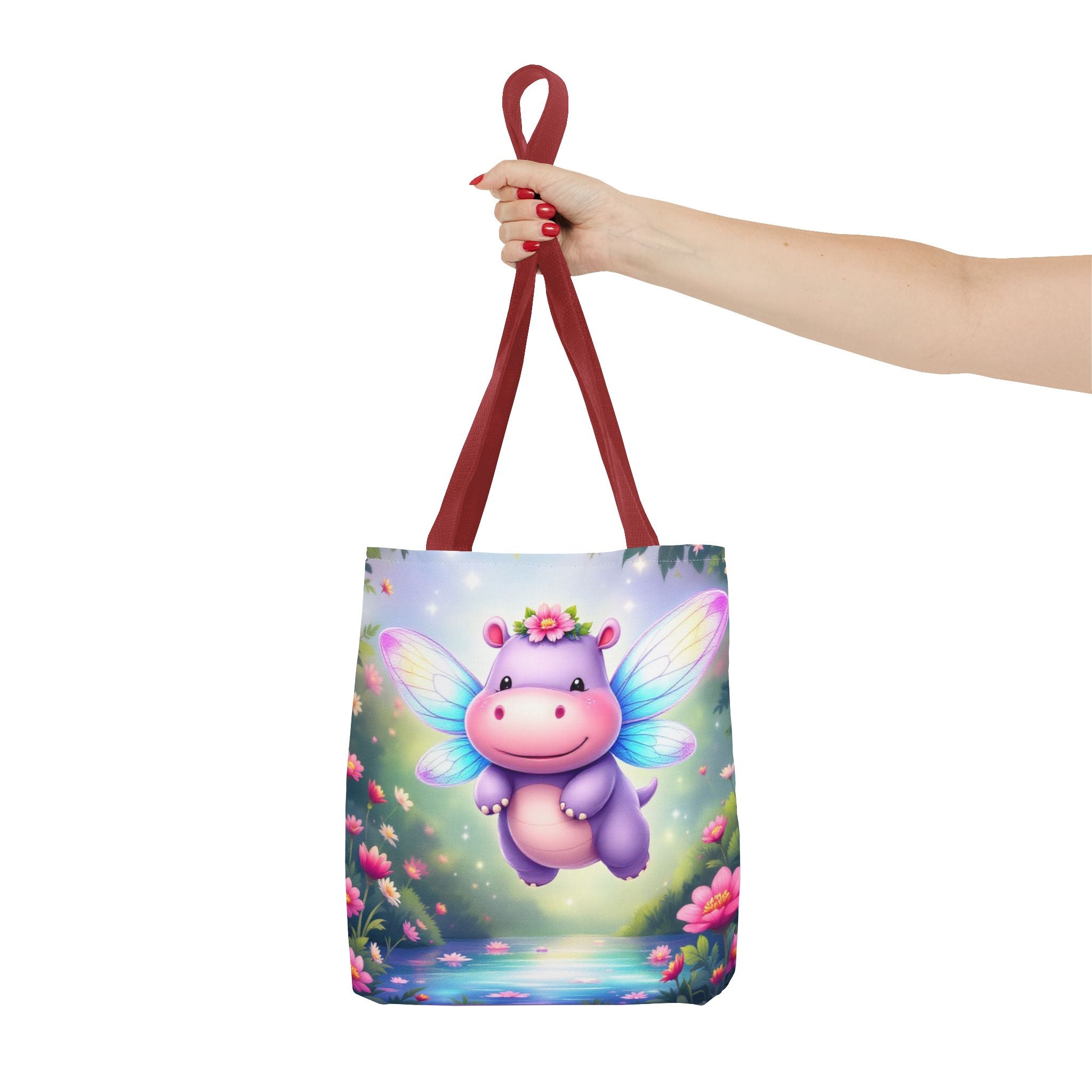 Cute Fairy Hippo Tote Bag — Magical Flower Wings All-Over Print