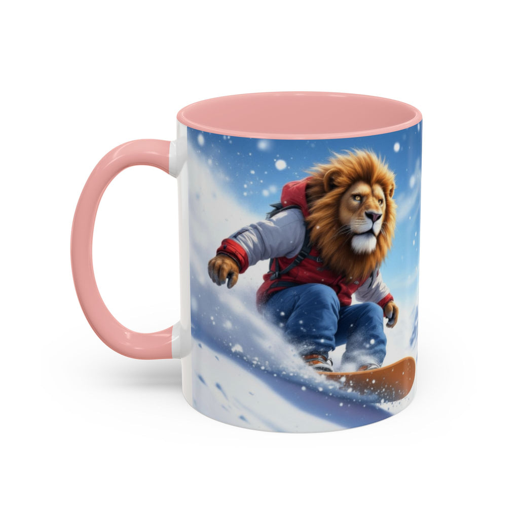 Snowboarding Lion Coffee Mug — Winter Sports Animal Art 11/15oz