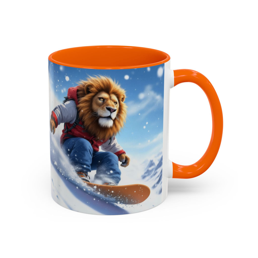 Snowboarding Lion Coffee Mug — Winter Sports Animal Art 11/15oz