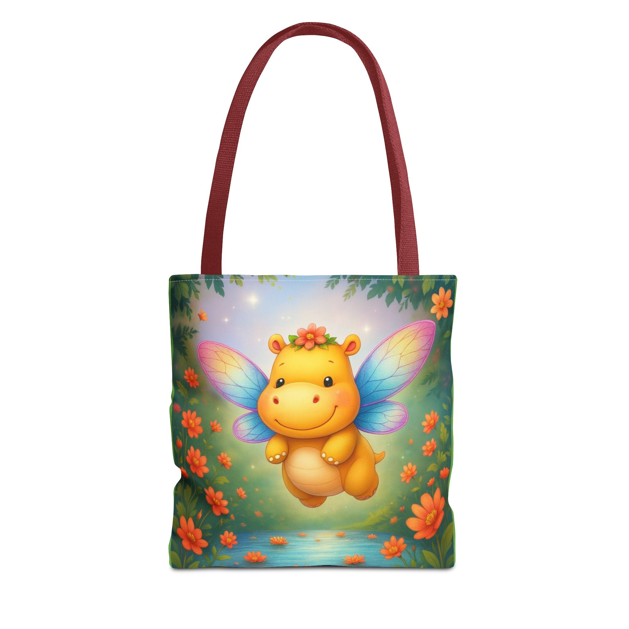 Fairy Hippo Tote Bag — Cute Floral Magic Wings Canvas Tote
