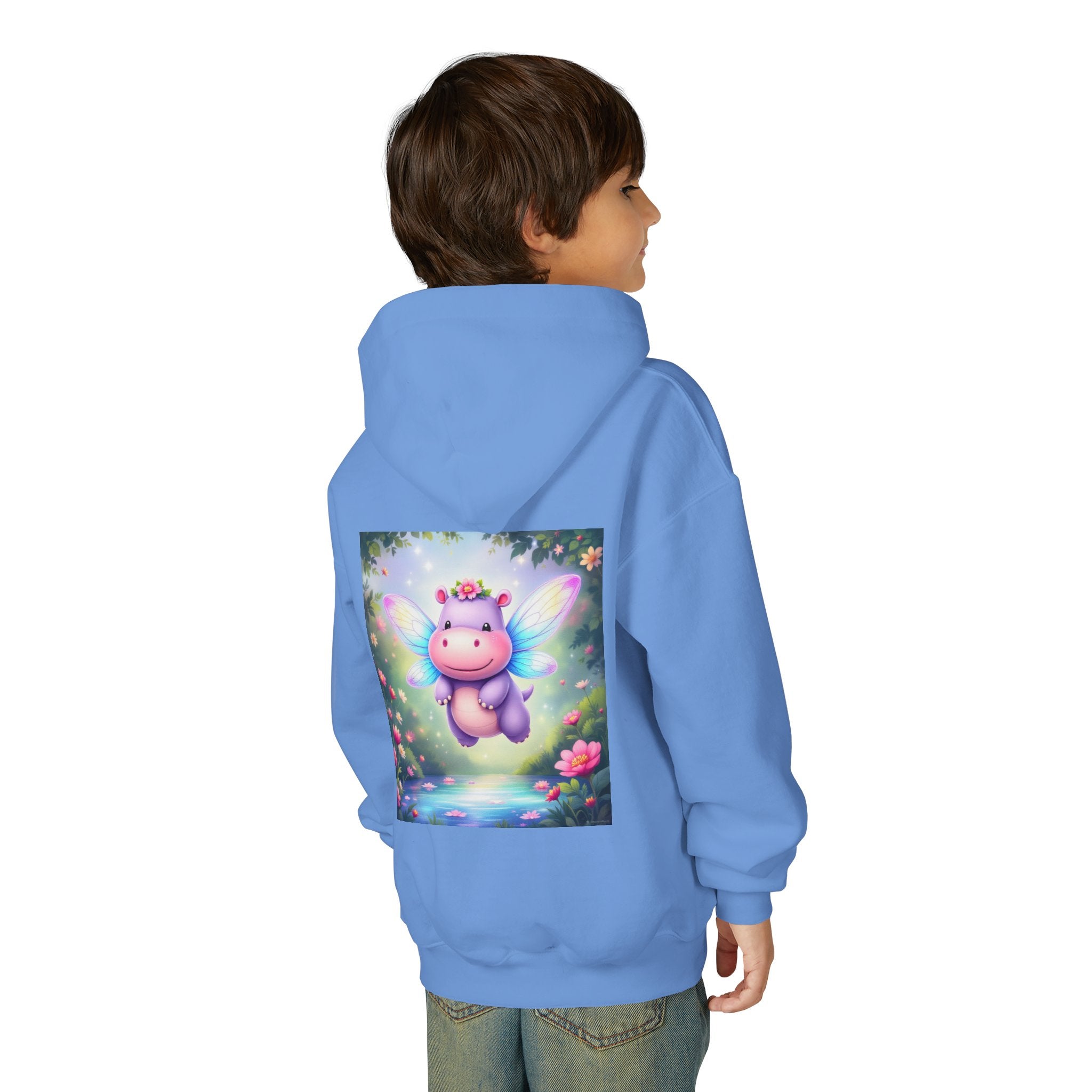 Whimsical Fairy Hippo Hooded Sweatshirt for Kids, Cute Gifts, Cozy Hoodie, Floral Design, Birthday Present