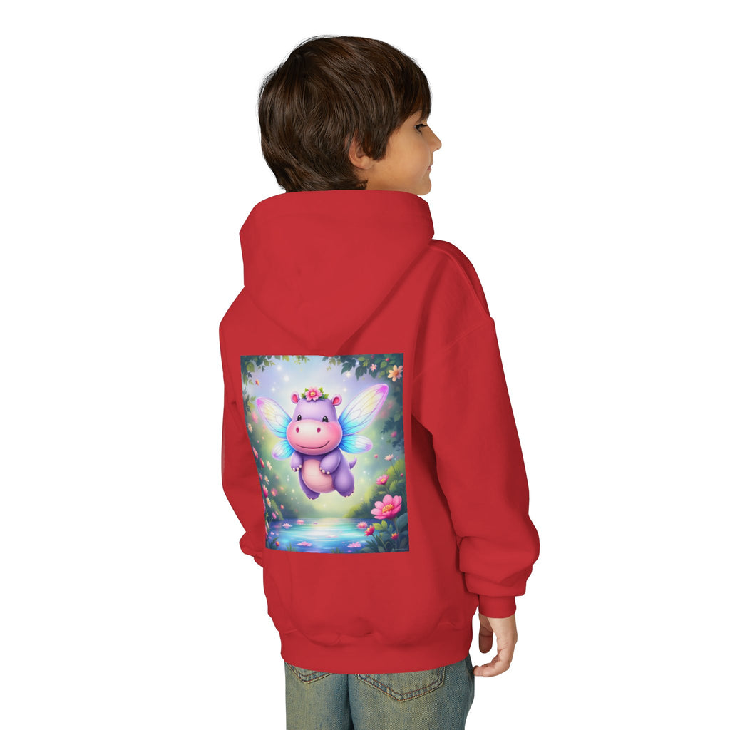 Whimsical Fairy Hippo Hooded Sweatshirt for Kids, Cute Gifts, Cozy Hoodie, Floral Design, Birthday Present