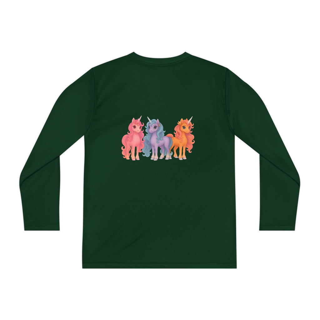 Youth Long Sleeve Tee — Colorful Cartoon Ponies Graphic