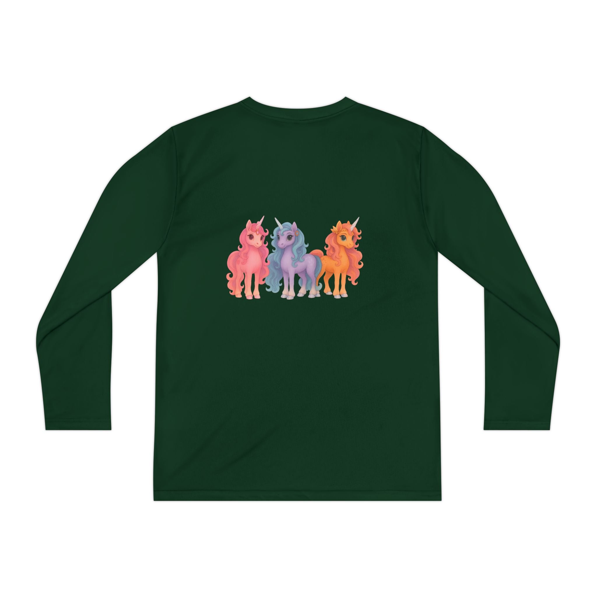 Youth Long Sleeve Tee — Colorful Cartoon Ponies Graphic