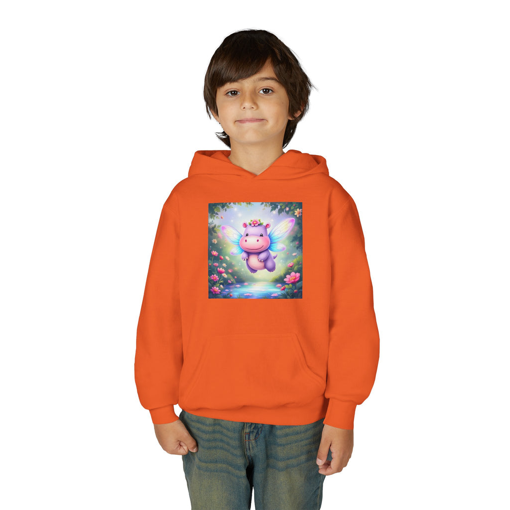 Whimsical Fairy Hippo Hooded Sweatshirt for Kids, Cute Gifts, Cozy Hoodie, Floral Design, Birthday Present