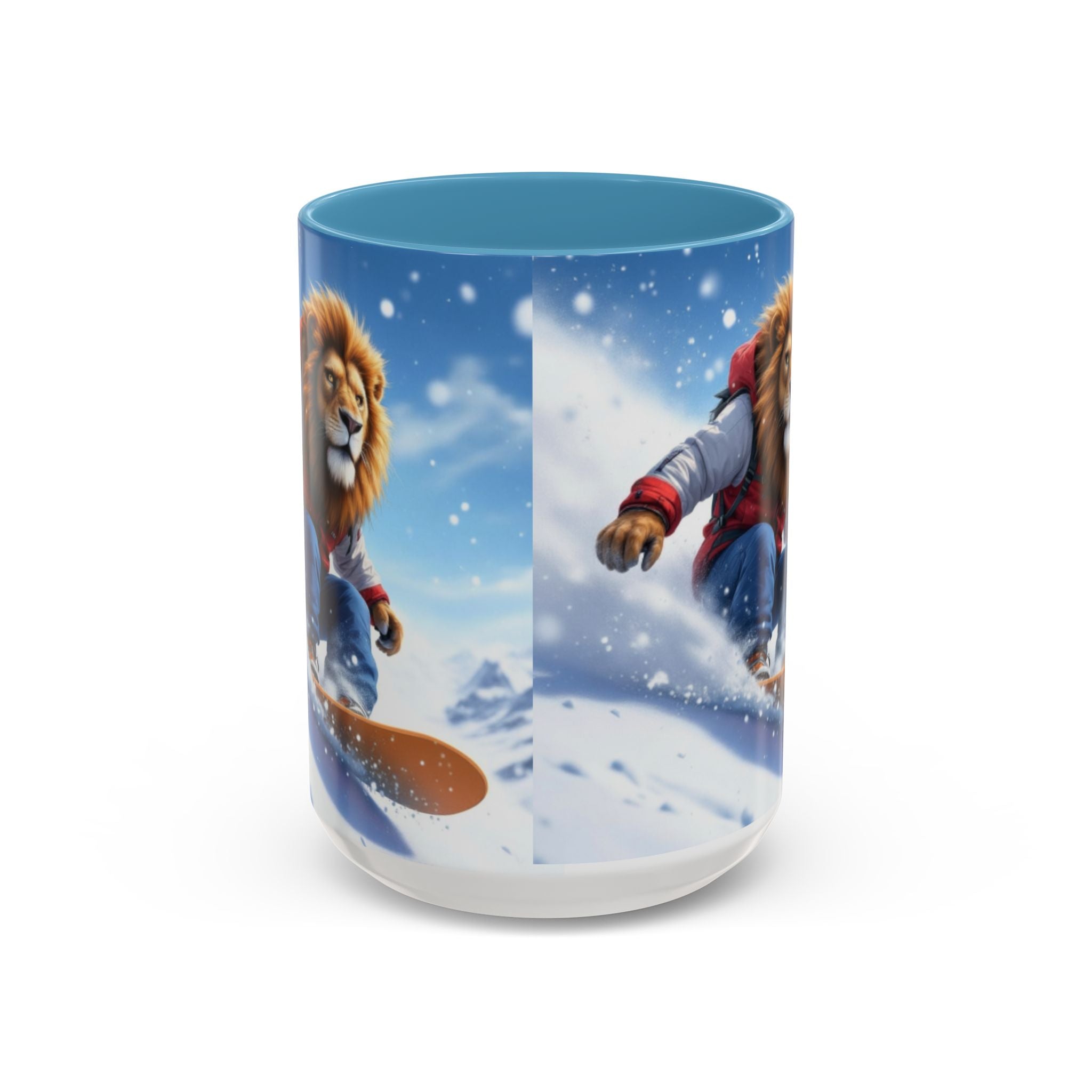 Snowboarding Lion Coffee Mug — Winter Sports Animal Art 11/15oz