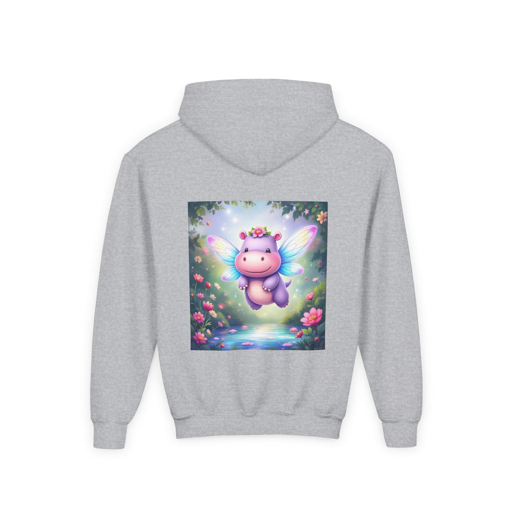 Whimsical Fairy Hippo Hooded Sweatshirt for Kids, Cute Gifts, Cozy Hoodie, Floral Design, Birthday Present