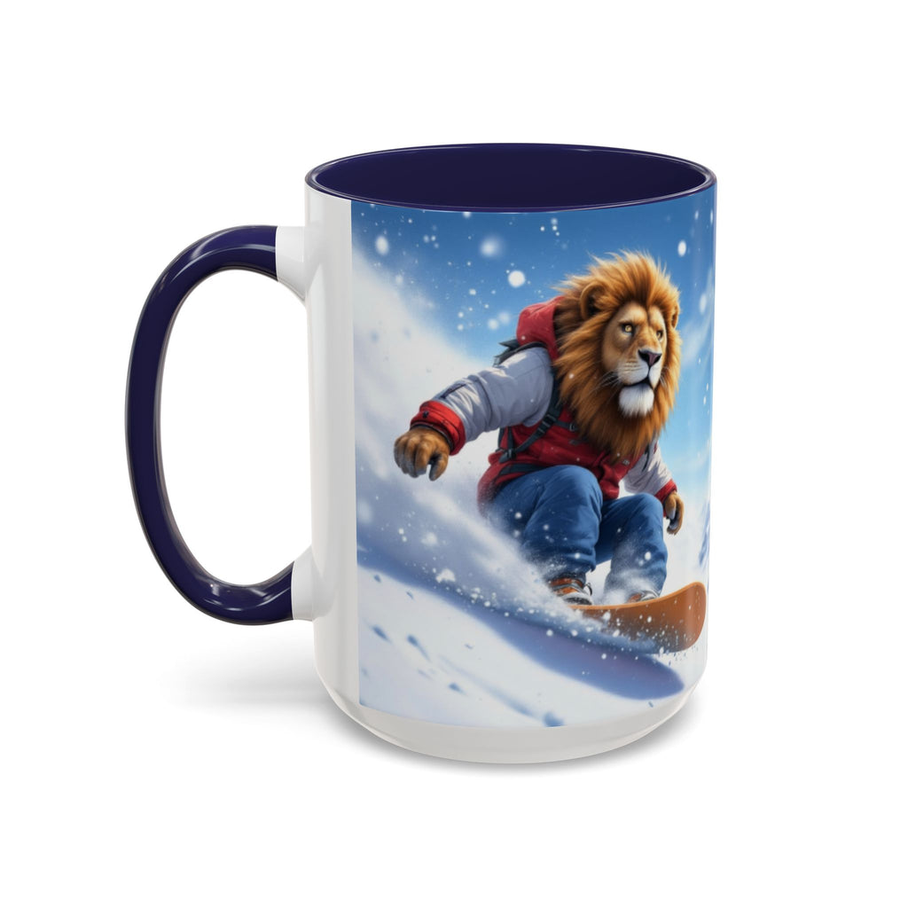 Snowboarding Lion Coffee Mug — Winter Sports Animal Art 11/15oz