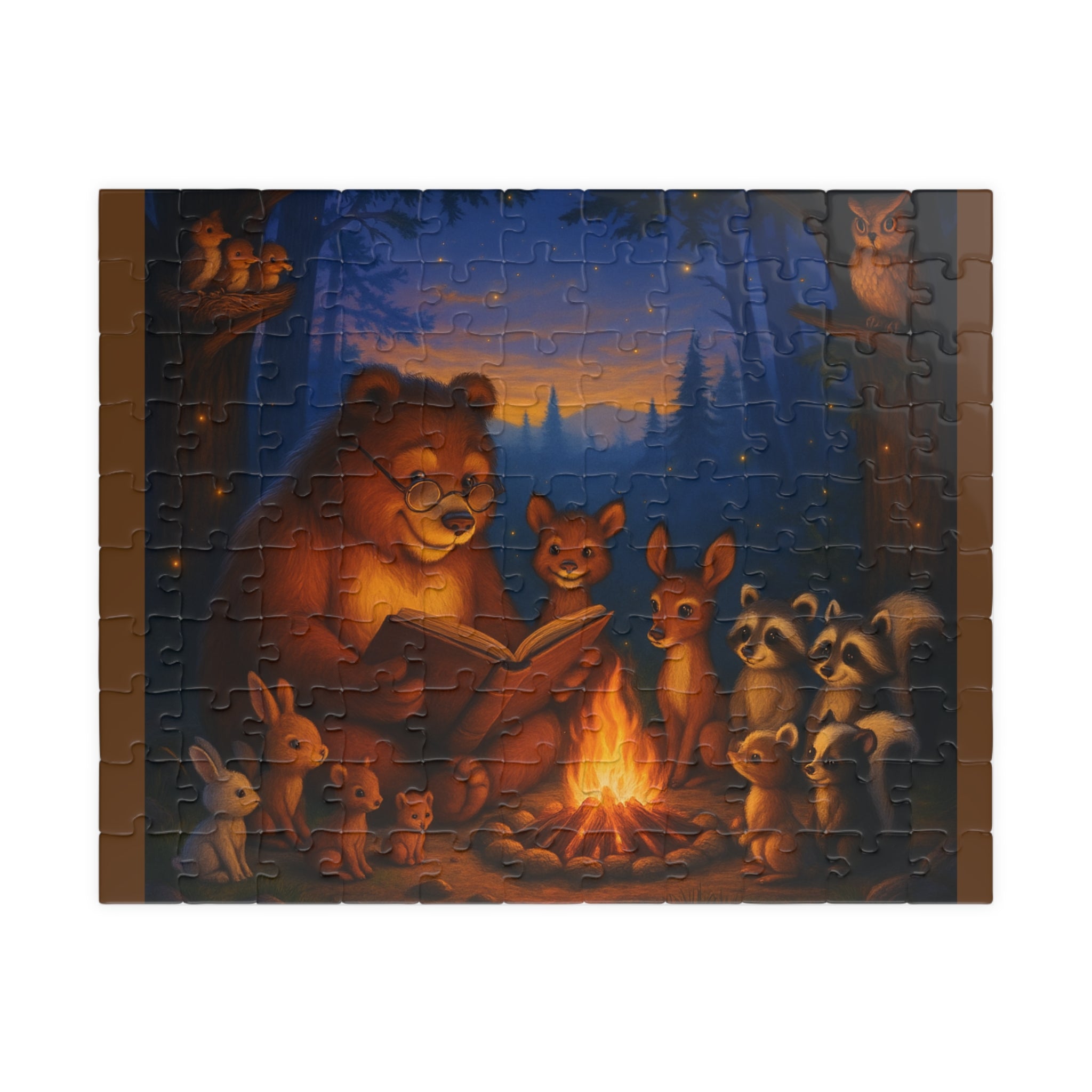 Forest Campfire Animal Story Puzzle — Cozy Nighttime Jigsaw (110–1014 pcs)