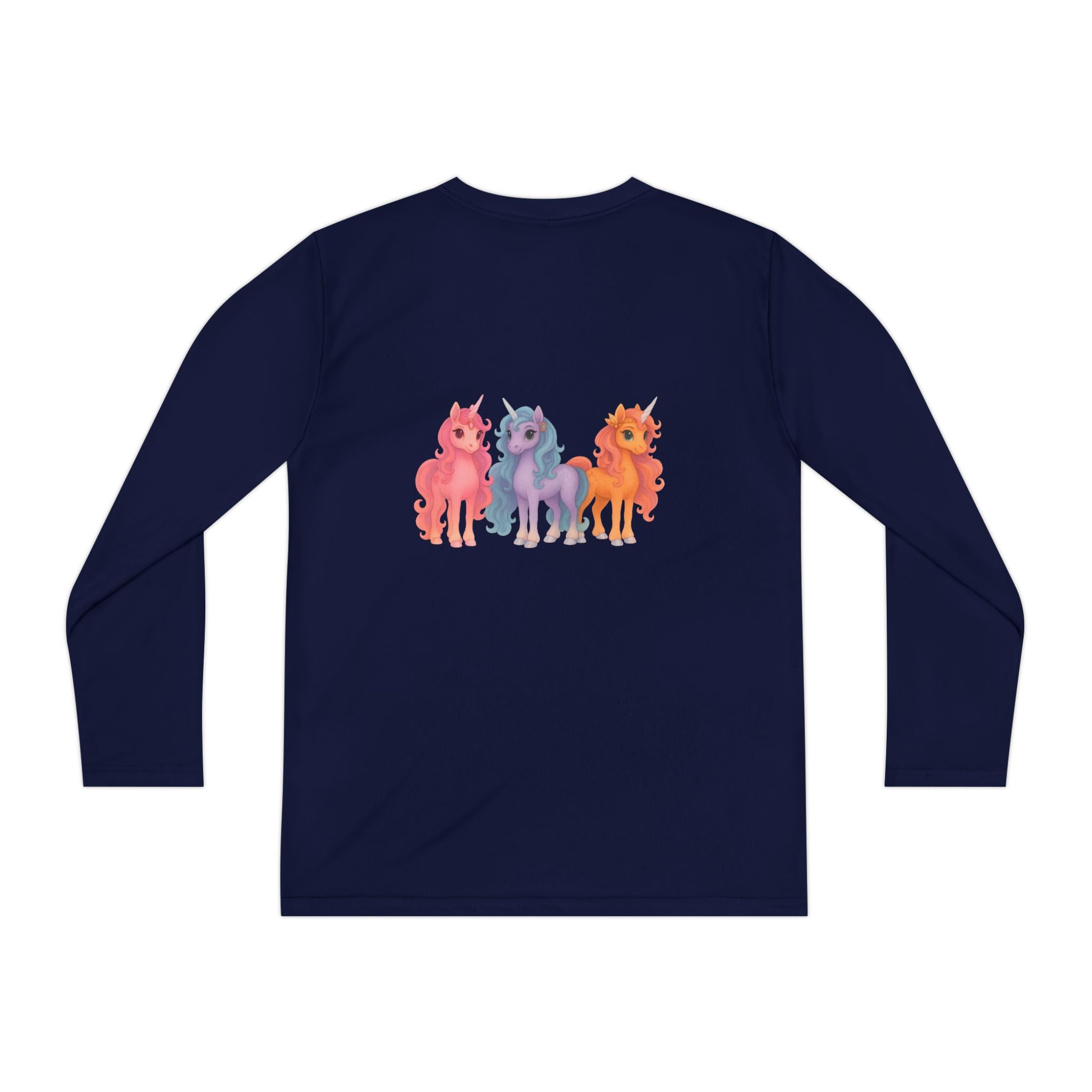 Youth Long Sleeve Tee — Colorful Cartoon Ponies Graphic