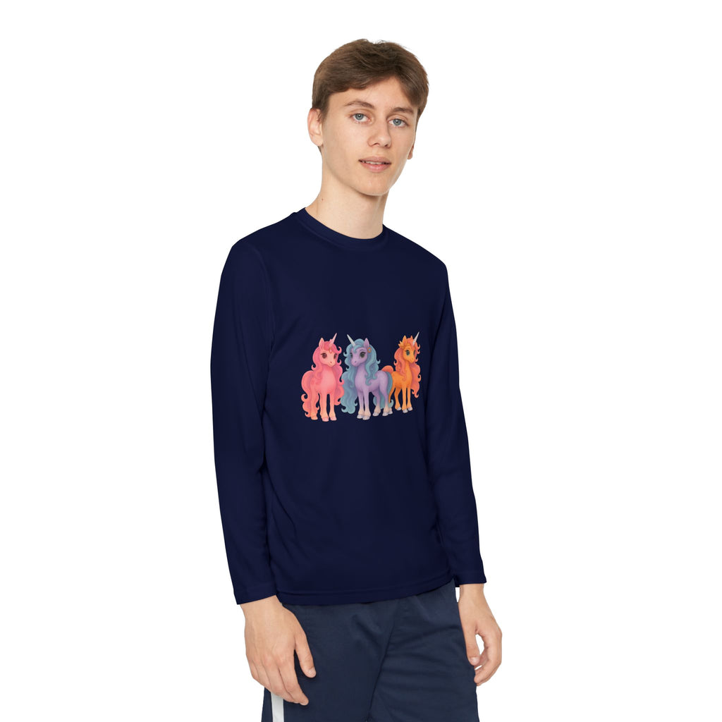 Youth Long Sleeve Tee — Colorful Cartoon Ponies Graphic
