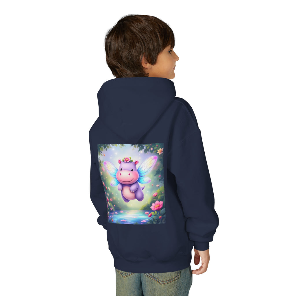 Whimsical Fairy Hippo Hooded Sweatshirt for Kids, Cute Gifts, Cozy Hoodie, Floral Design, Birthday Present