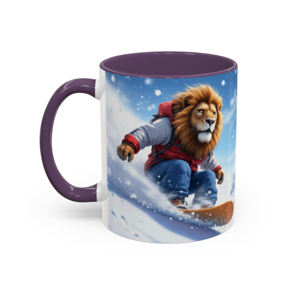 Snowboarding Lion Coffee Mug — Winter Sports Animal Art 11/15oz