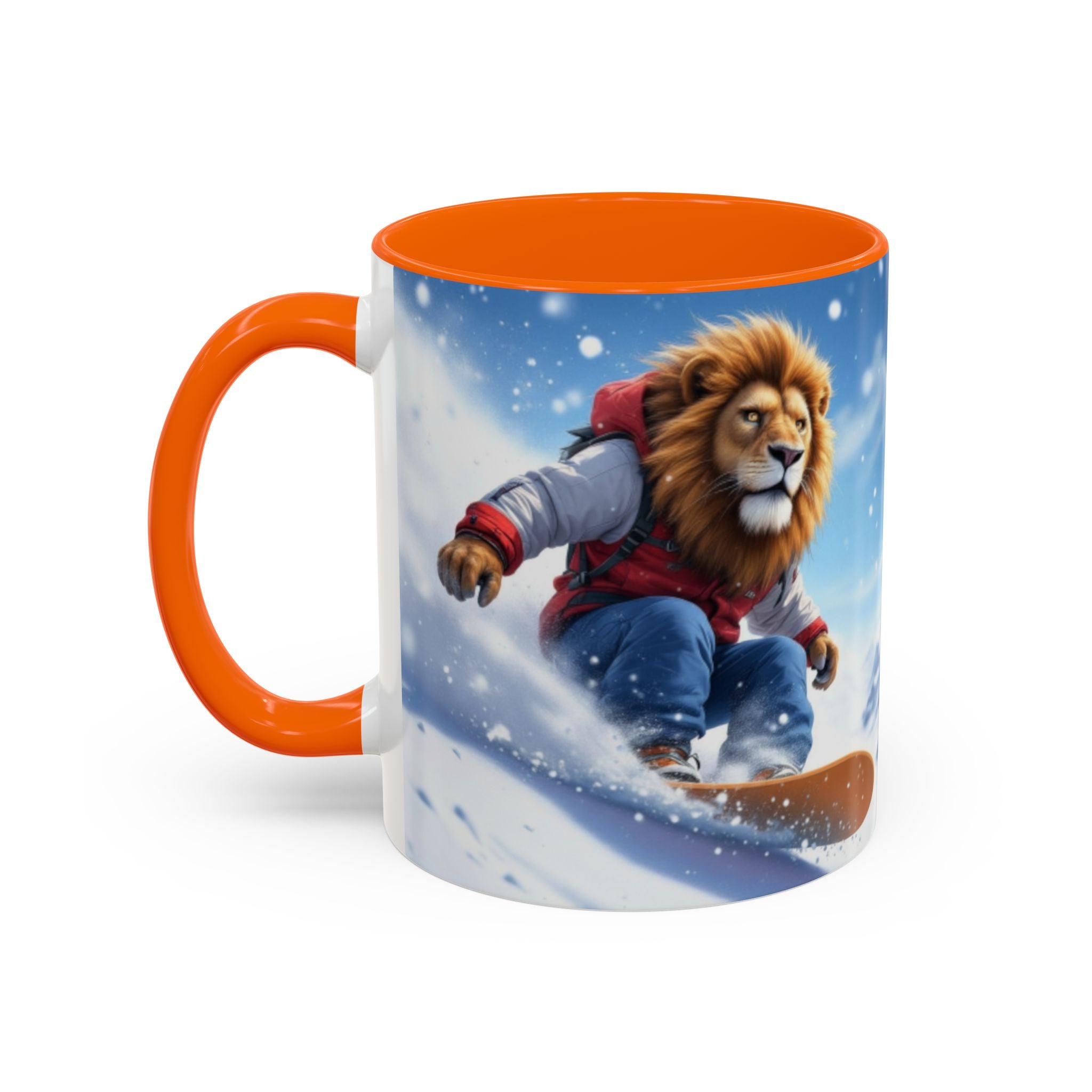 Snowboarding Lion Coffee Mug — Winter Sports Animal Art 11/15oz