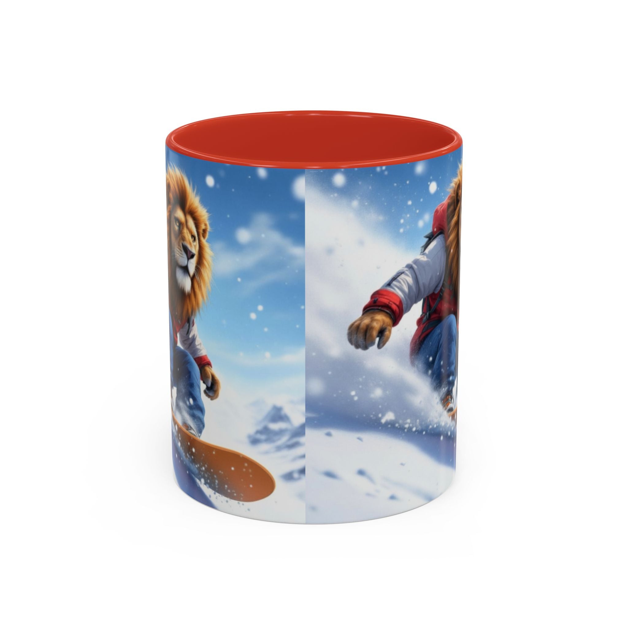 Snowboarding Lion Coffee Mug — Winter Sports Animal Art 11/15oz