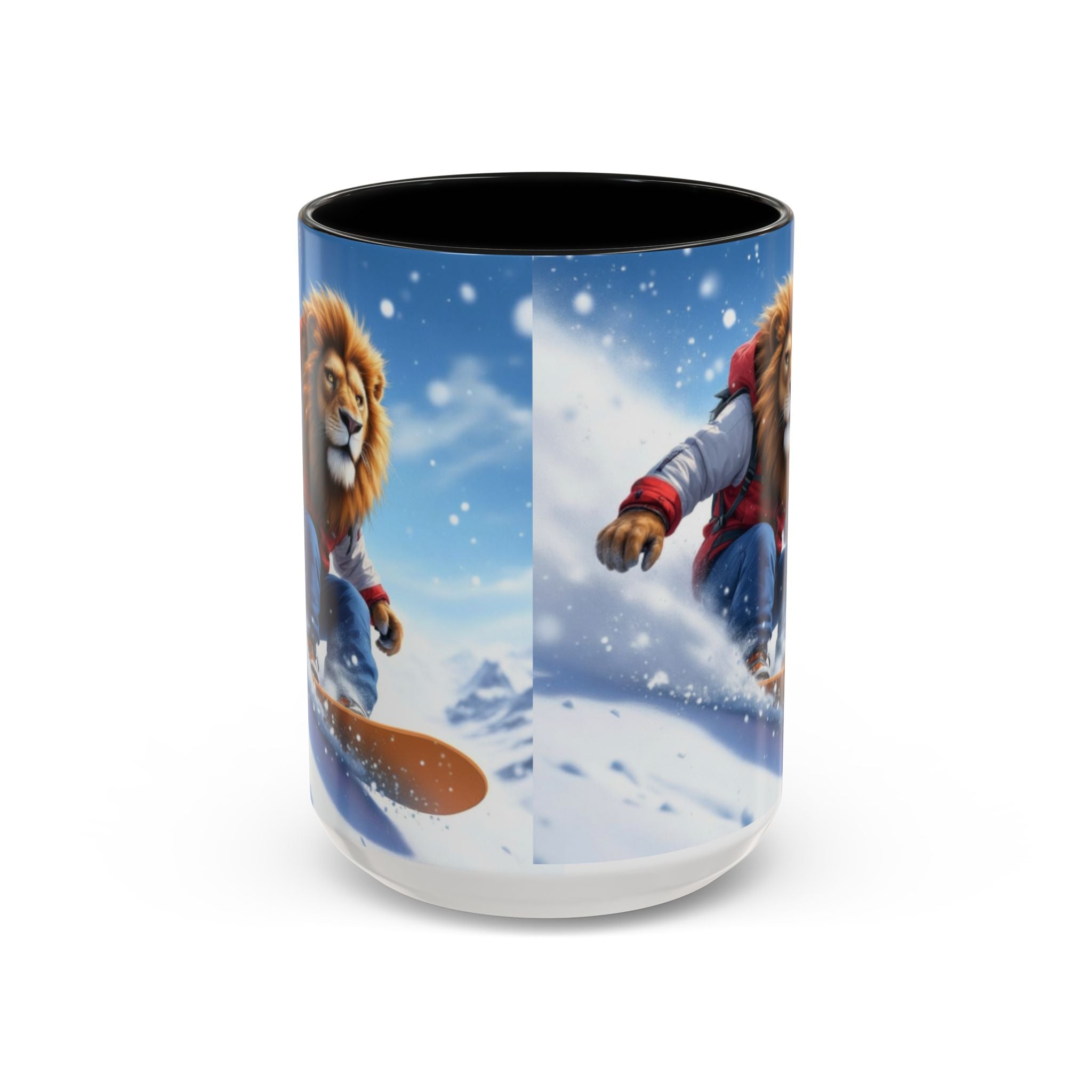Snowboarding Lion Coffee Mug — Winter Sports Animal Art 11/15oz