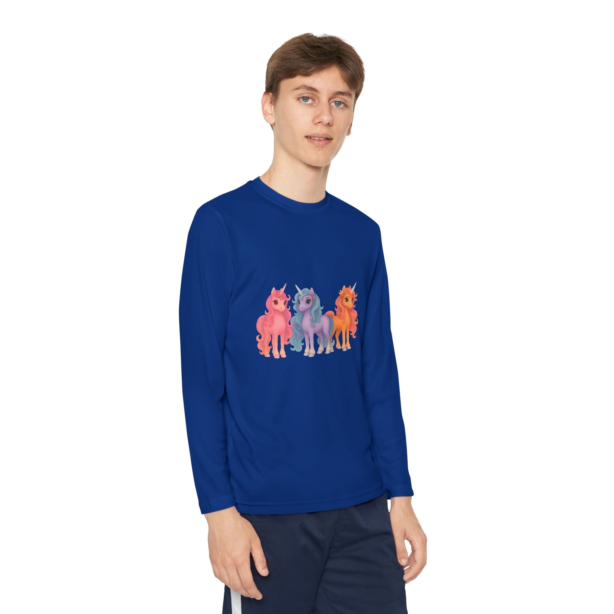 Youth Long Sleeve Tee — Colorful Cartoon Ponies Graphic