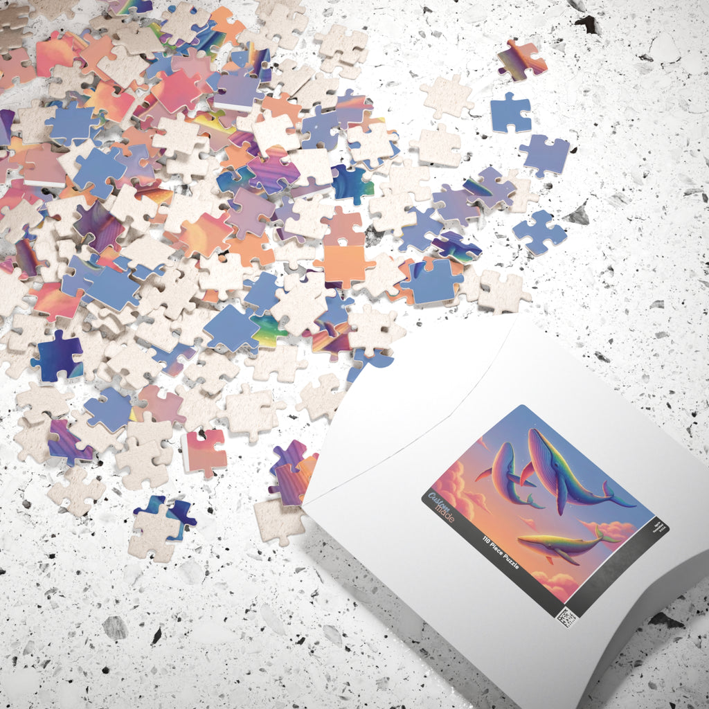Soaring Rainbow Whales Jigsaw Puzzle — Scenic Ocean Fantasy Puzzle (110/252/520/1014 pcs)