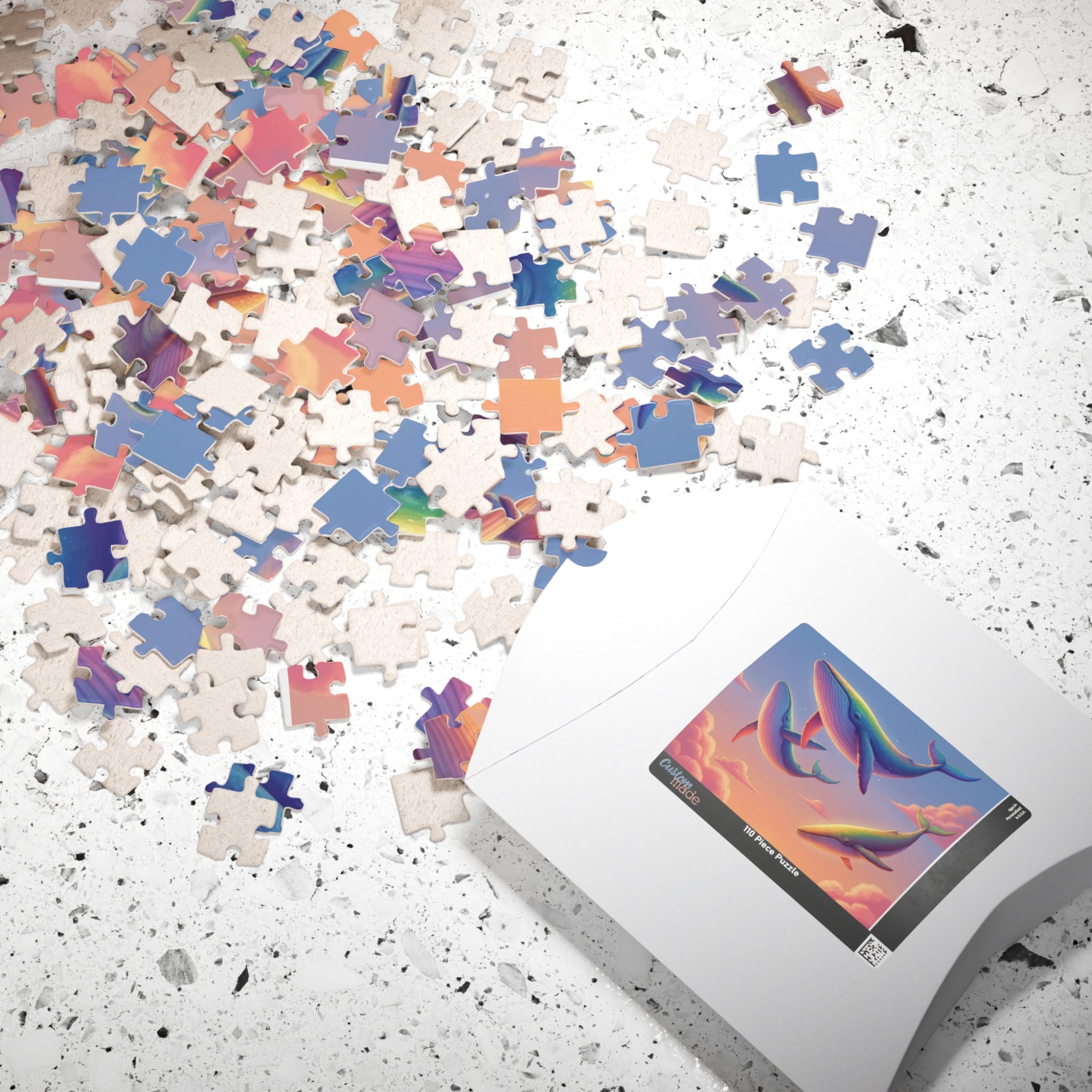 Soaring Rainbow Whales Jigsaw Puzzle — Scenic Ocean Fantasy Puzzle (110/252/520/1014 pcs)