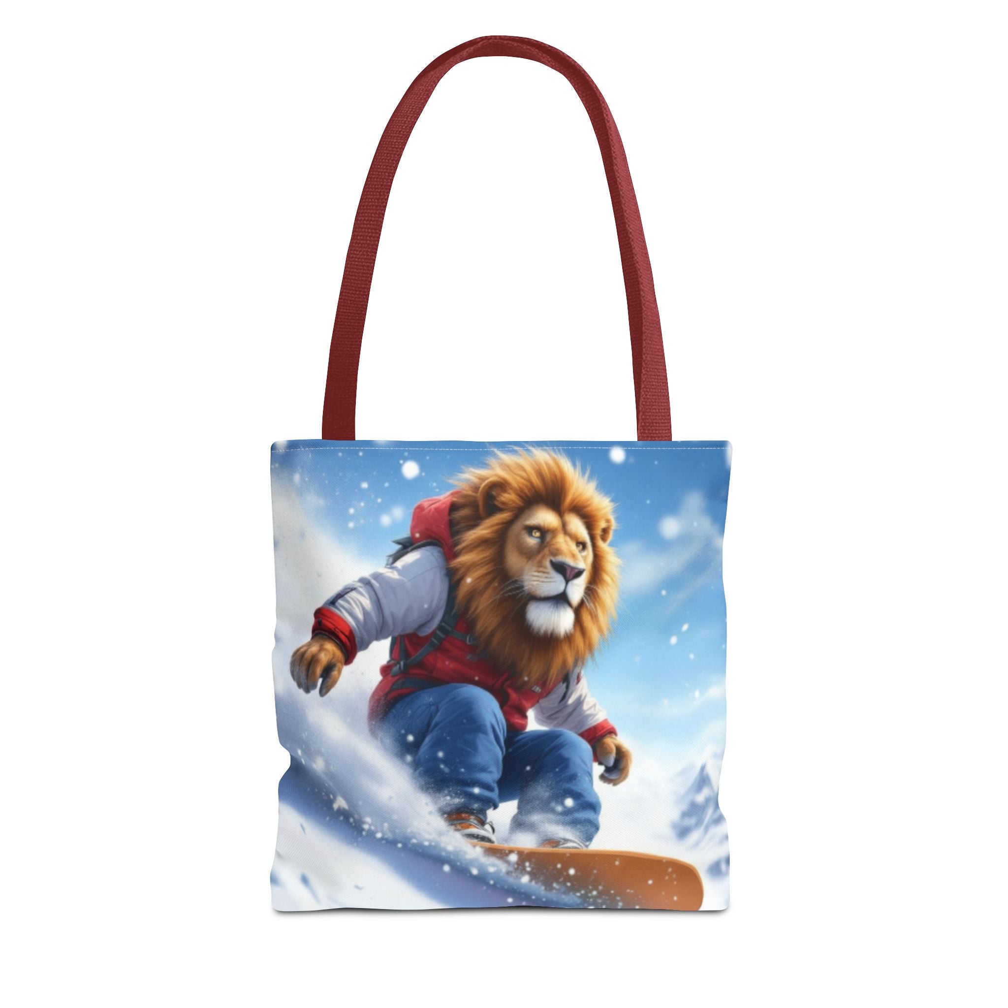 Snowboarding Lion Tote Bag — Cute Winter Animal Skiing Canvas Tote
