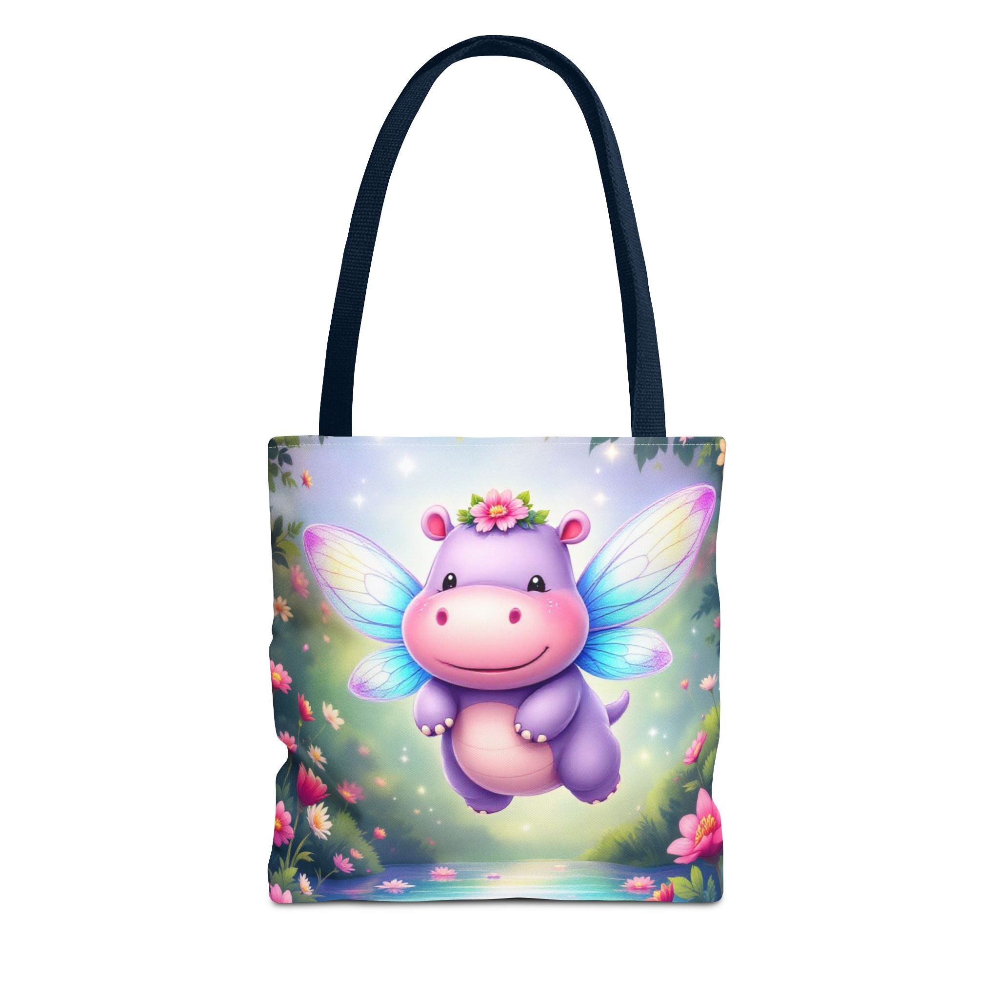 Cute Fairy Hippo Tote Bag — Magical Flower Wings All-Over Print