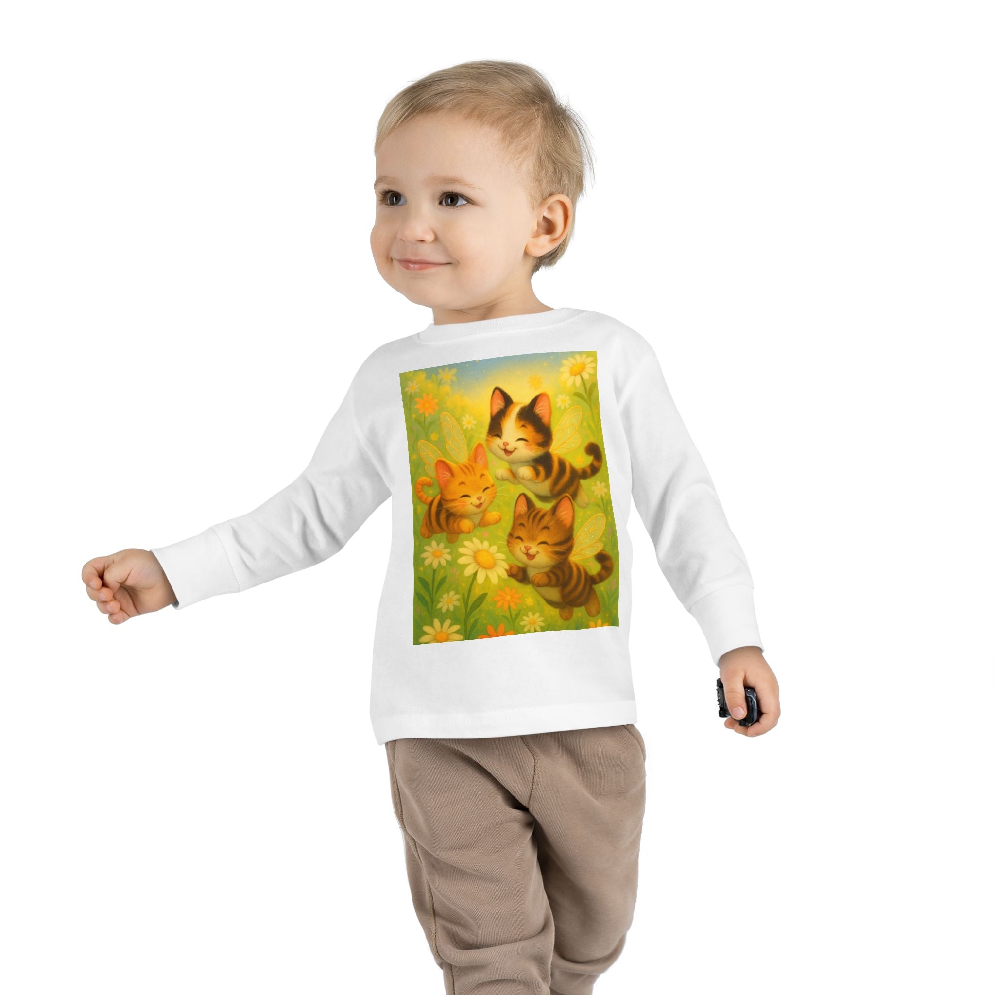Toddler Tee - Whimsical Trio of Bumble Cats Playing in the Garden