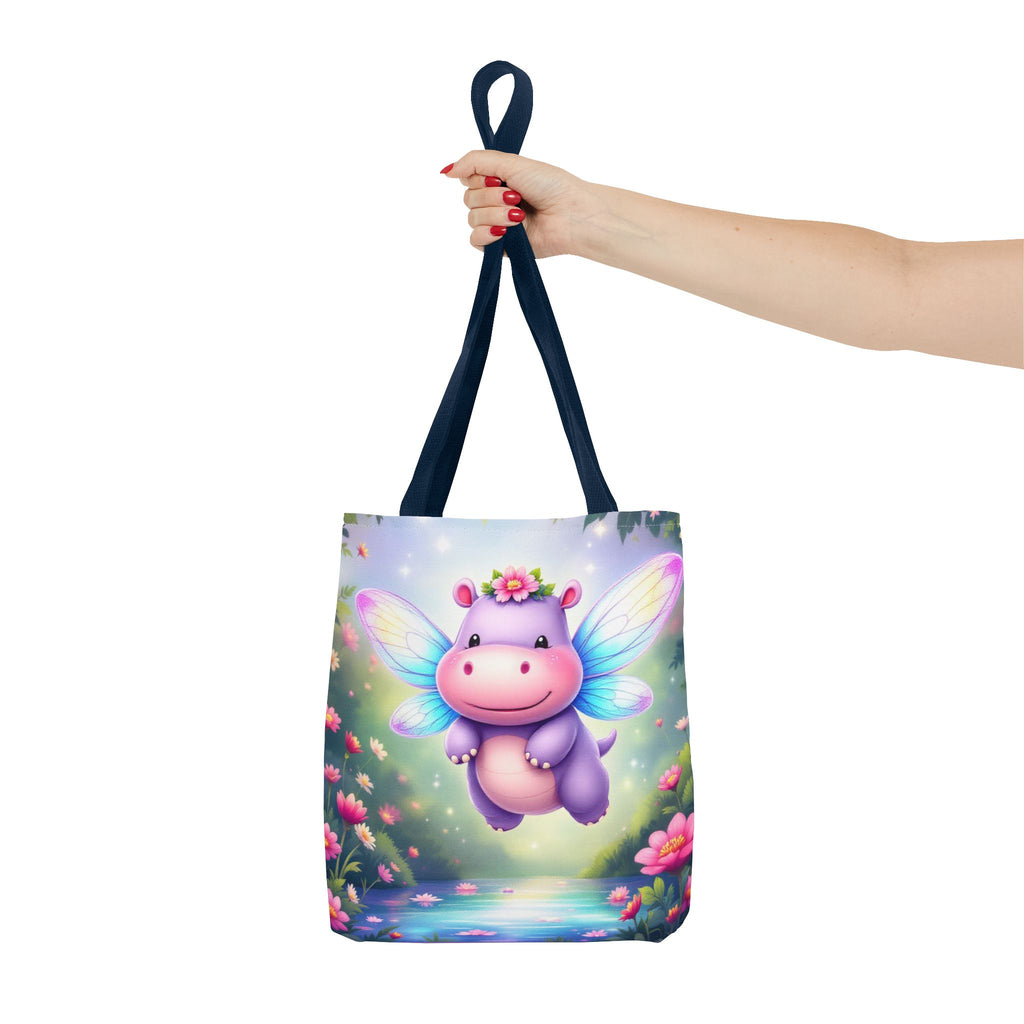 Cute Fairy Hippo Tote Bag — Magical Flower Wings All-Over Print