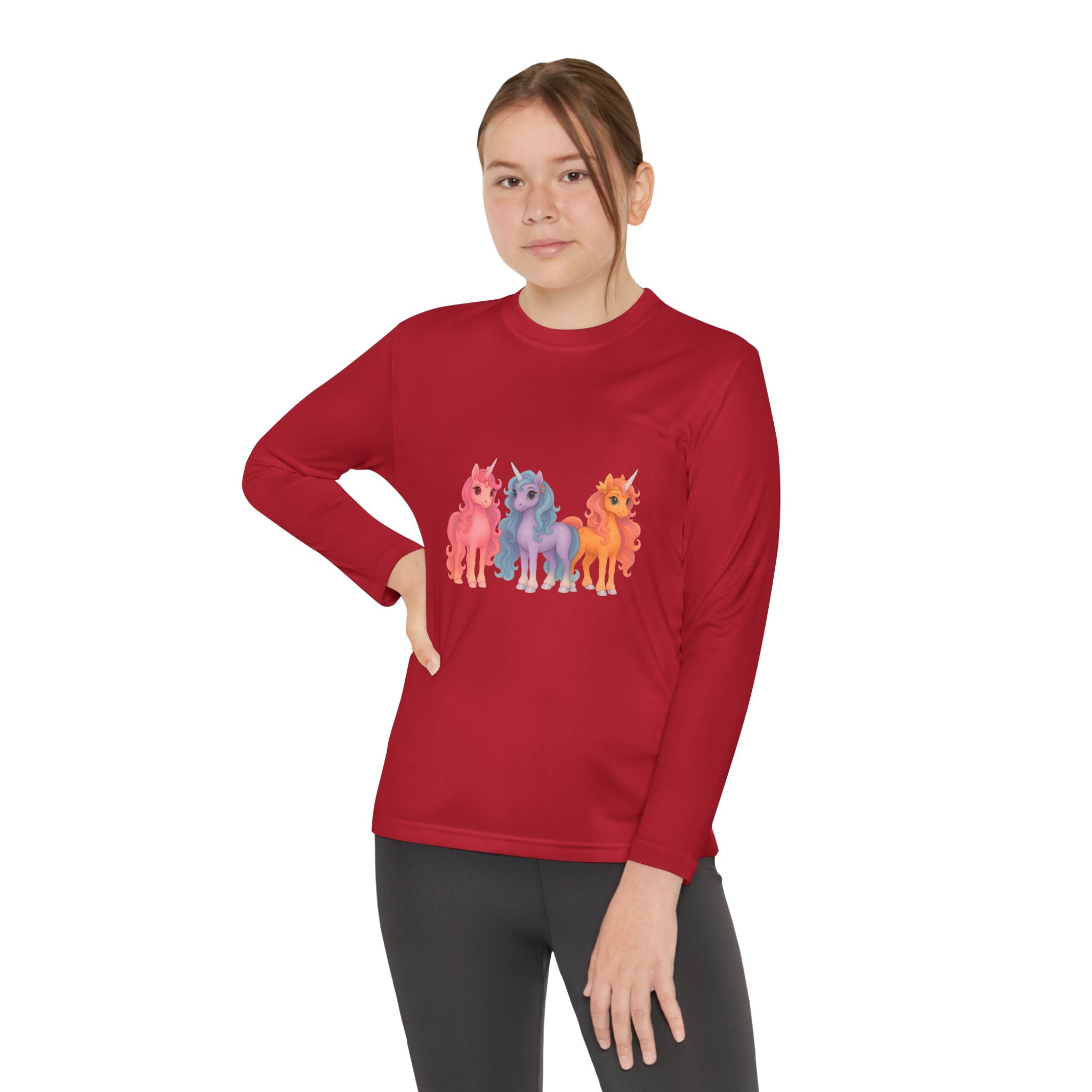 Youth Long Sleeve Tee — Colorful Cartoon Ponies Graphic