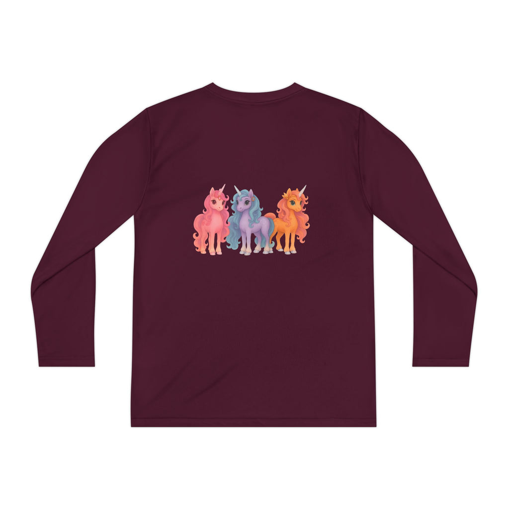 Youth Long Sleeve Tee — Colorful Cartoon Ponies Graphic