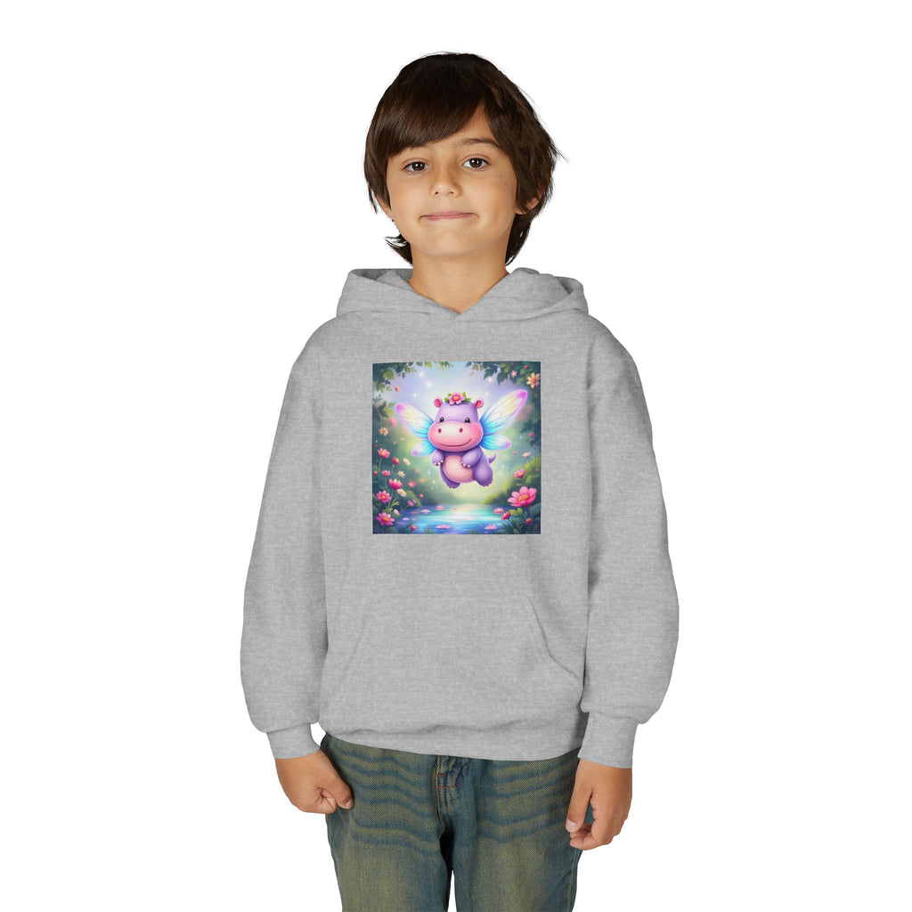 Whimsical Fairy Hippo Hooded Sweatshirt for Kids, Cute Gifts, Cozy Hoodie, Floral Design, Birthday Present