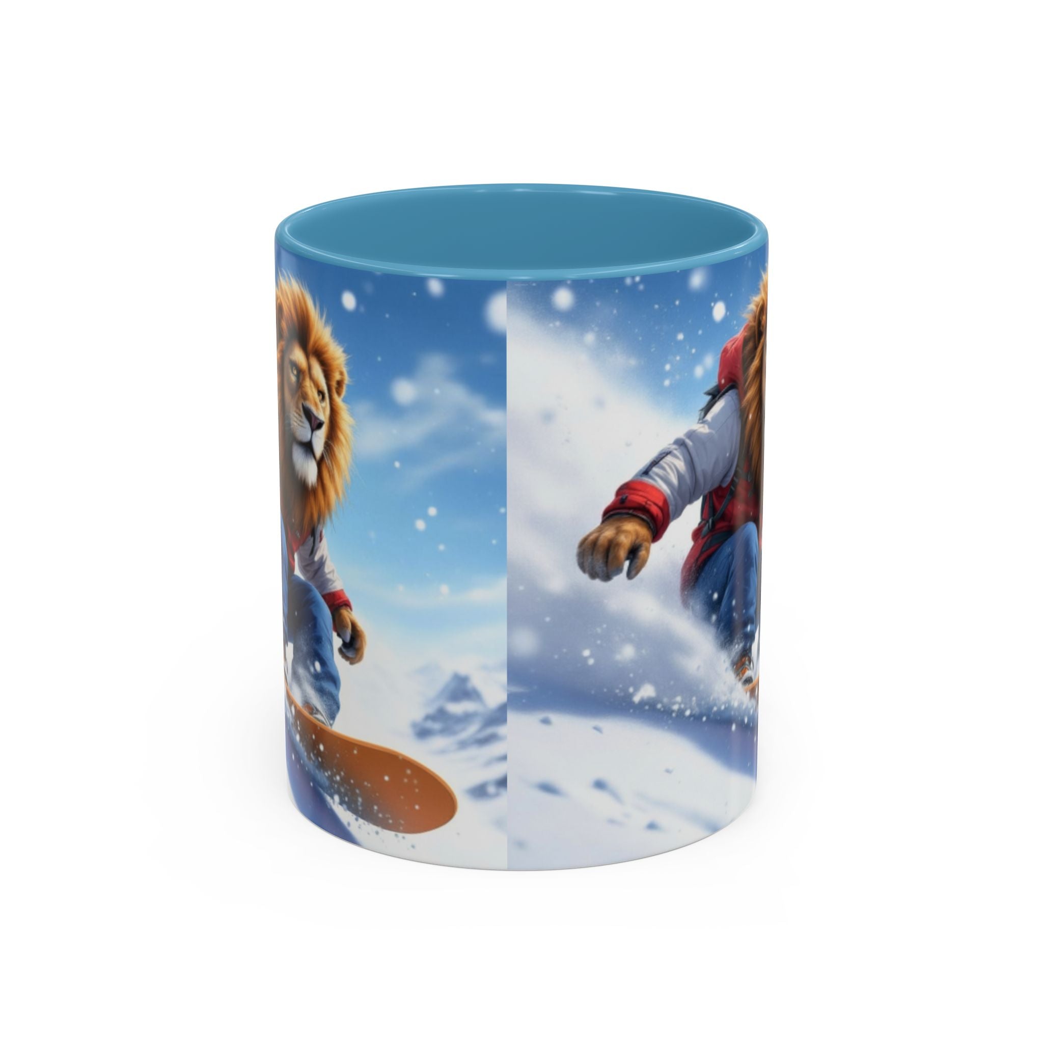 Snowboarding Lion Coffee Mug — Winter Sports Animal Art 11/15oz