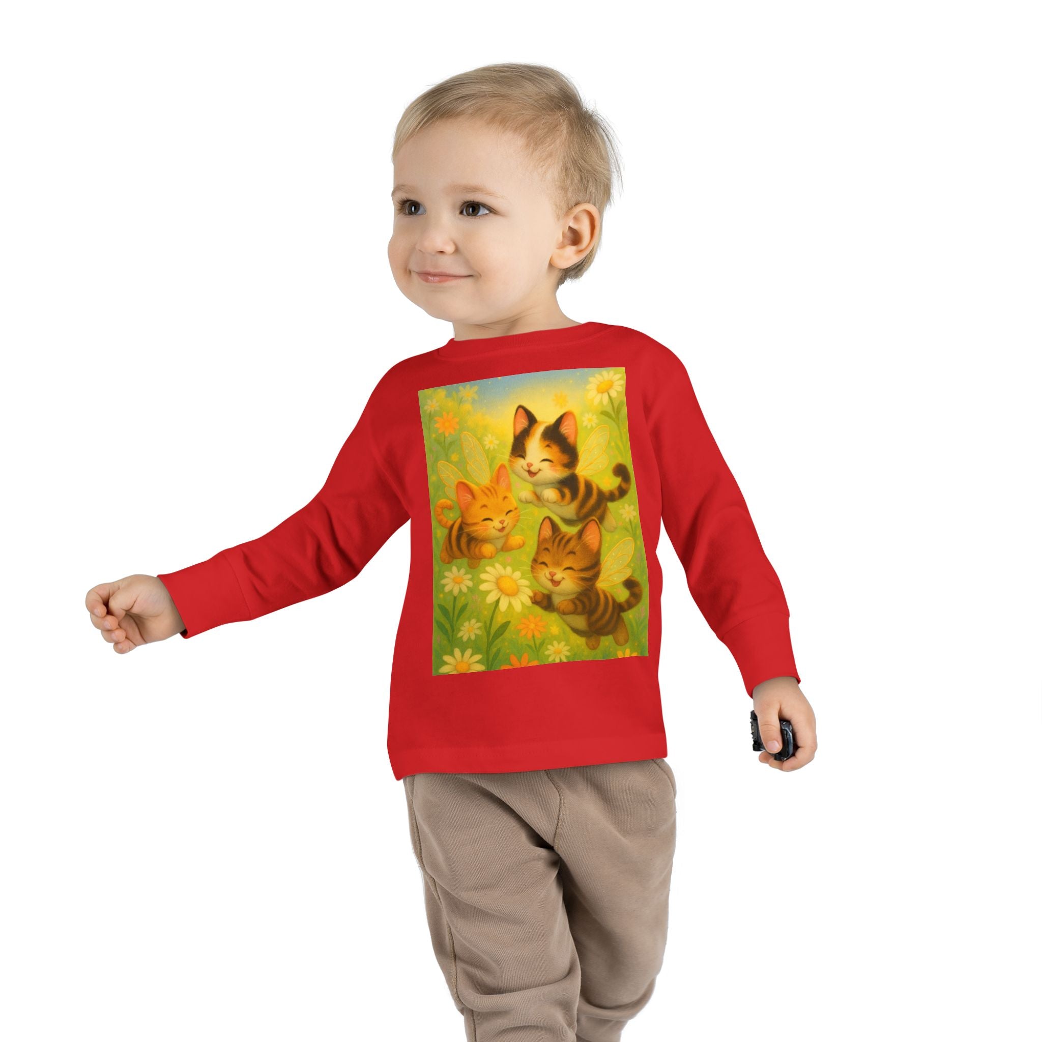 Toddler Tee - Whimsical Trio of Bumble Cats Playing in the Garden