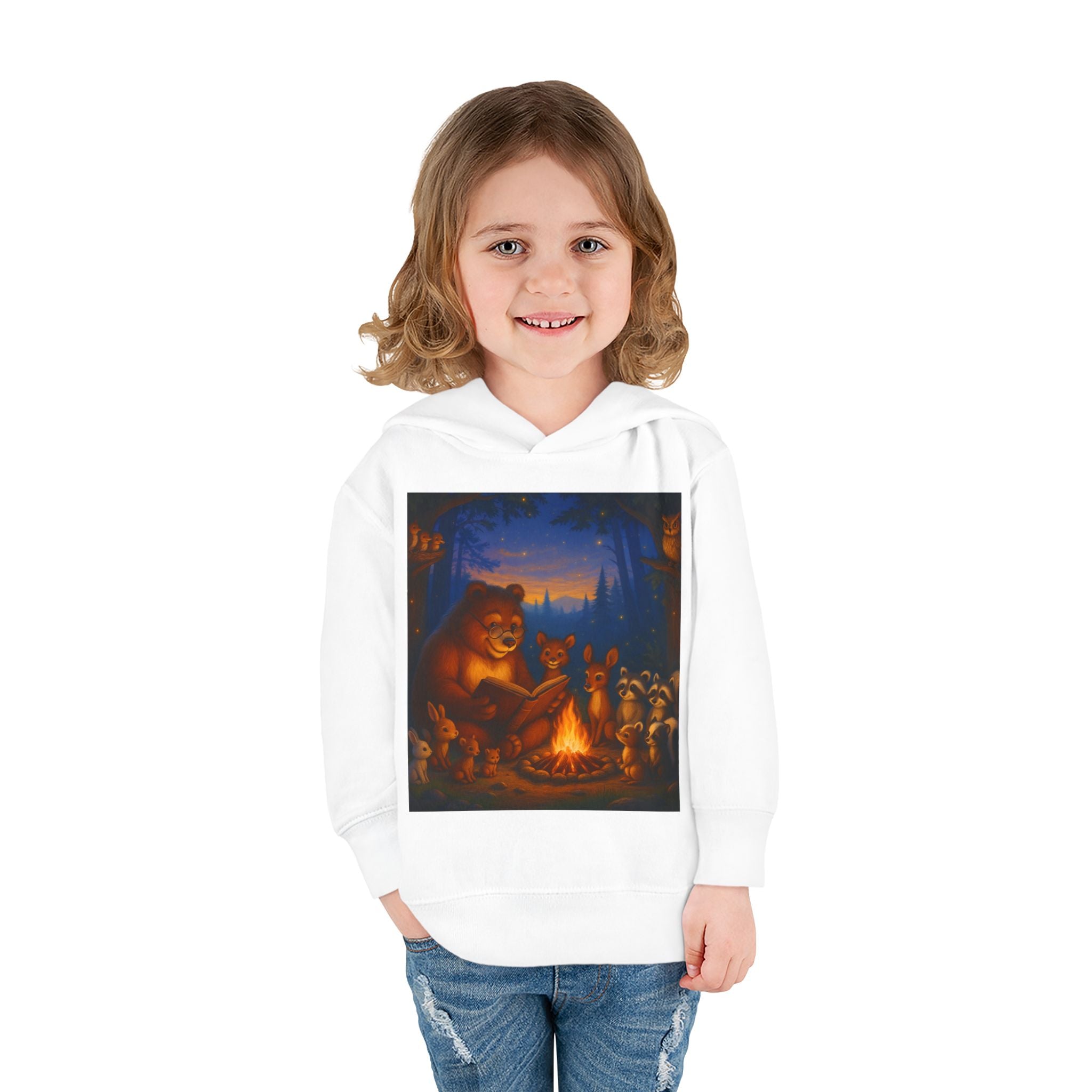 Toddler Hoodie — "Listen to the Story Bear" Campfire Design