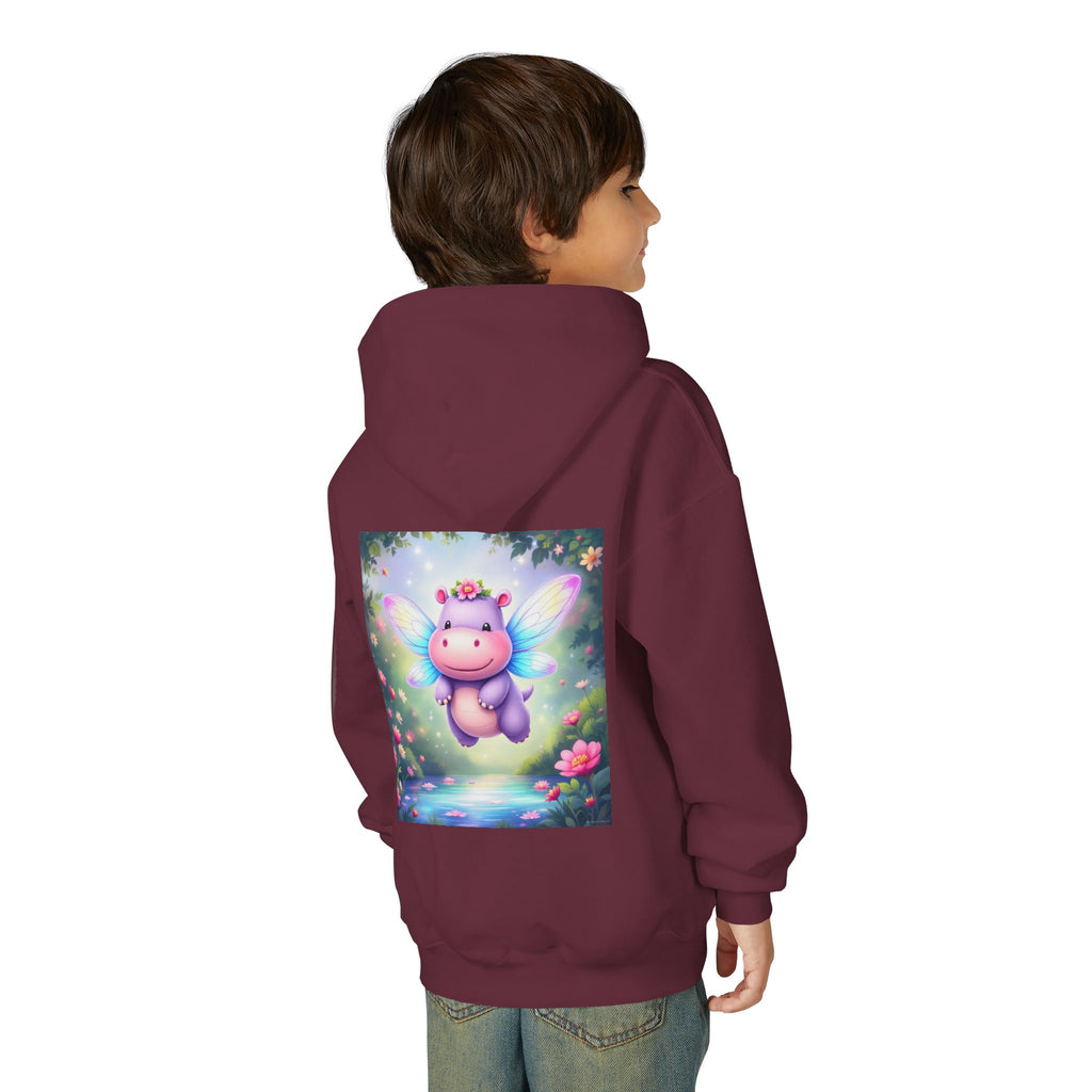 Whimsical Fairy Hippo Hooded Sweatshirt for Kids, Cute Gifts, Cozy Hoodie, Floral Design, Birthday Present