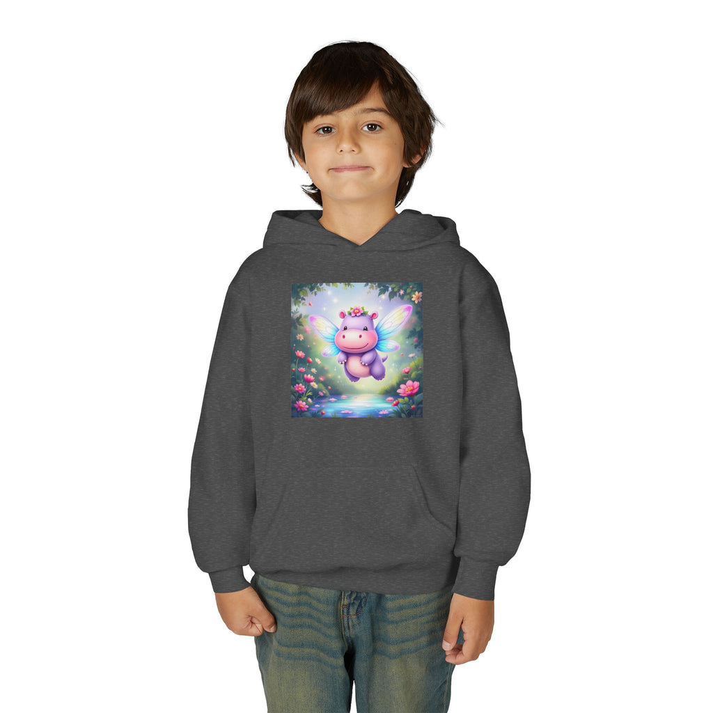 Whimsical Fairy Hippo Hooded Sweatshirt for Kids, Cute Gifts, Cozy Hoodie, Floral Design, Birthday Present