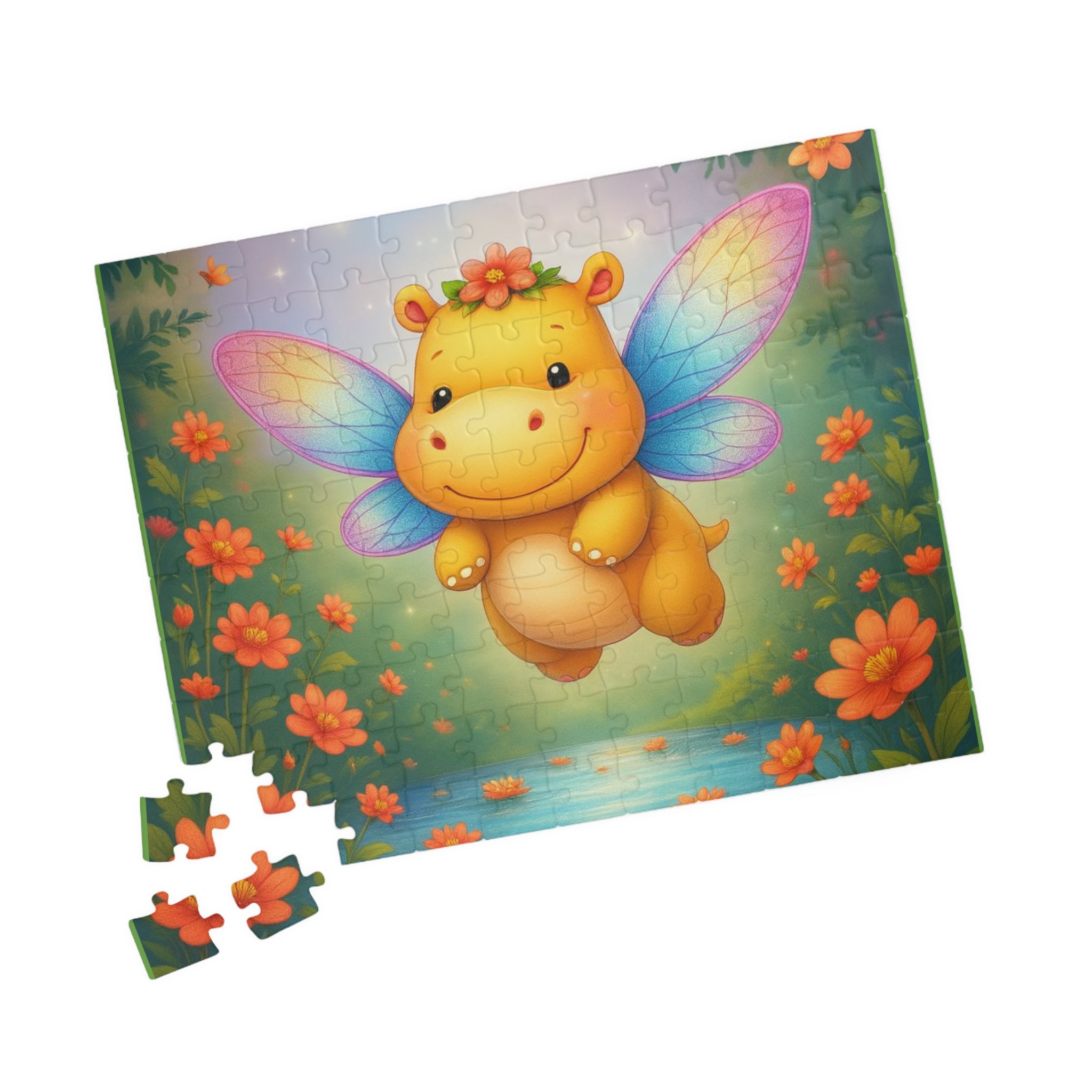 Fairy Hippo Puzzle — Cute Floral Kids Jigsaw (110/252/520/1014 pcs)