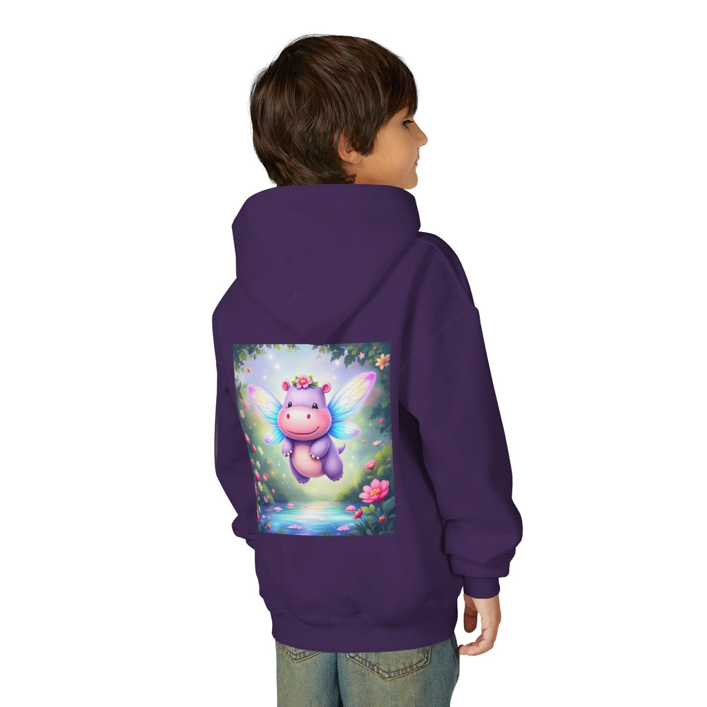 Whimsical Fairy Hippo Hooded Sweatshirt for Kids, Cute Gifts, Cozy Hoodie, Floral Design, Birthday Present