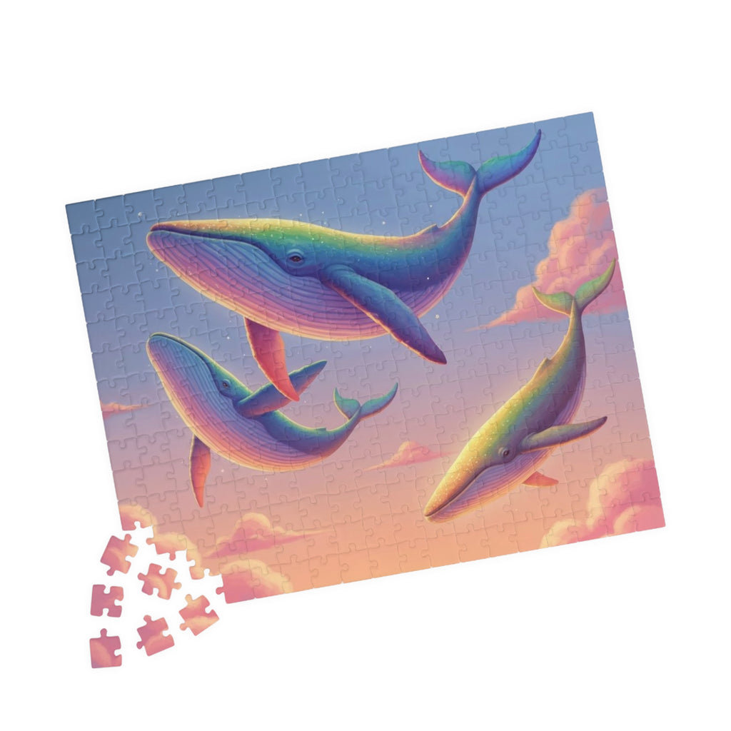 Soaring Rainbow Whales Jigsaw Puzzle — Scenic Ocean Fantasy Puzzle (110/252/520/1014 pcs)