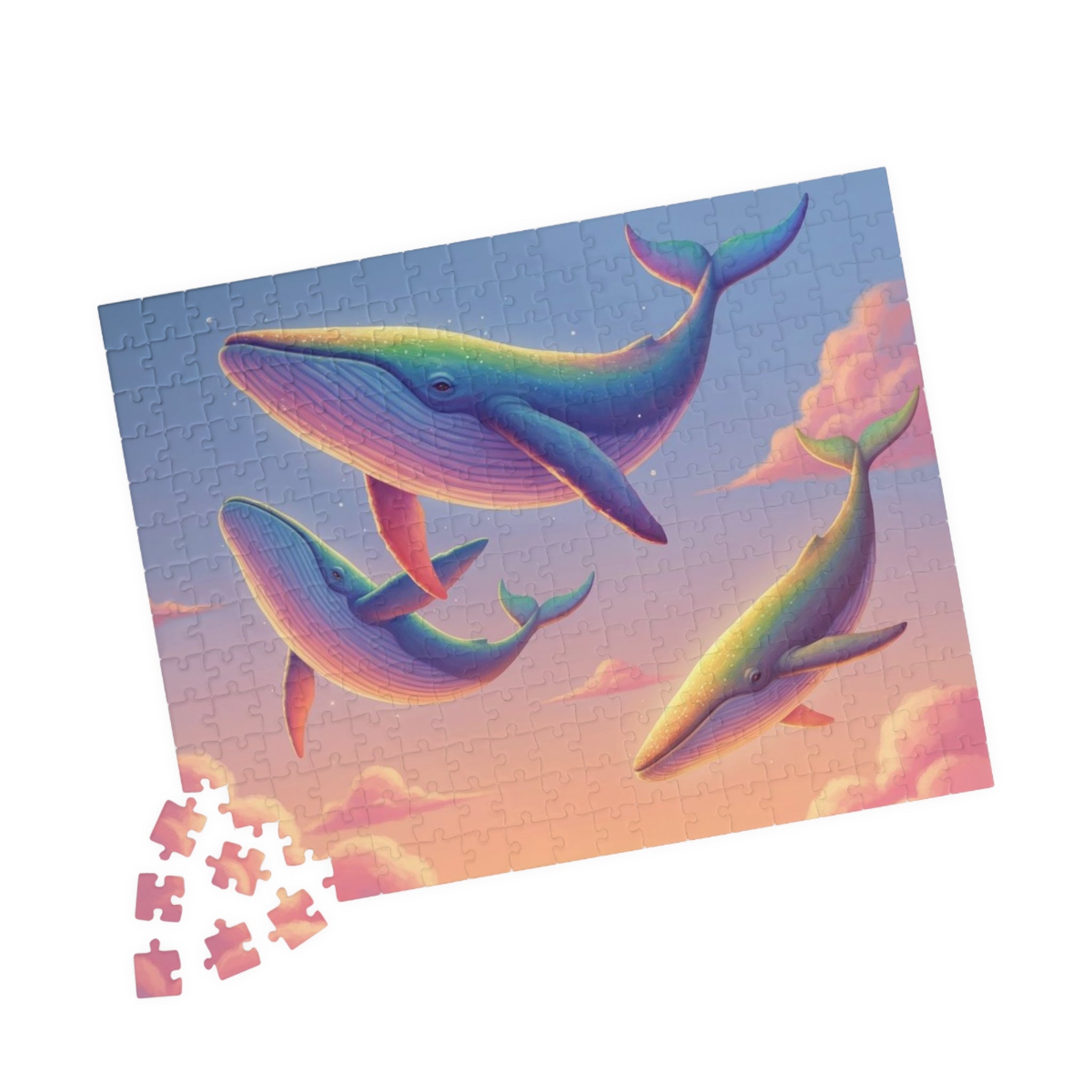 Soaring Rainbow Whales Jigsaw Puzzle — Scenic Ocean Fantasy Puzzle (110/252/520/1014 pcs)