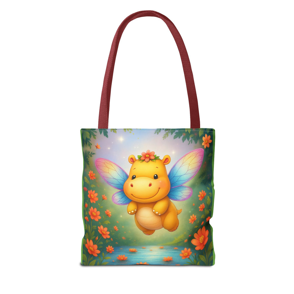 Fairy Hippo Tote Bag — Cute Floral Magic Wings Canvas Tote