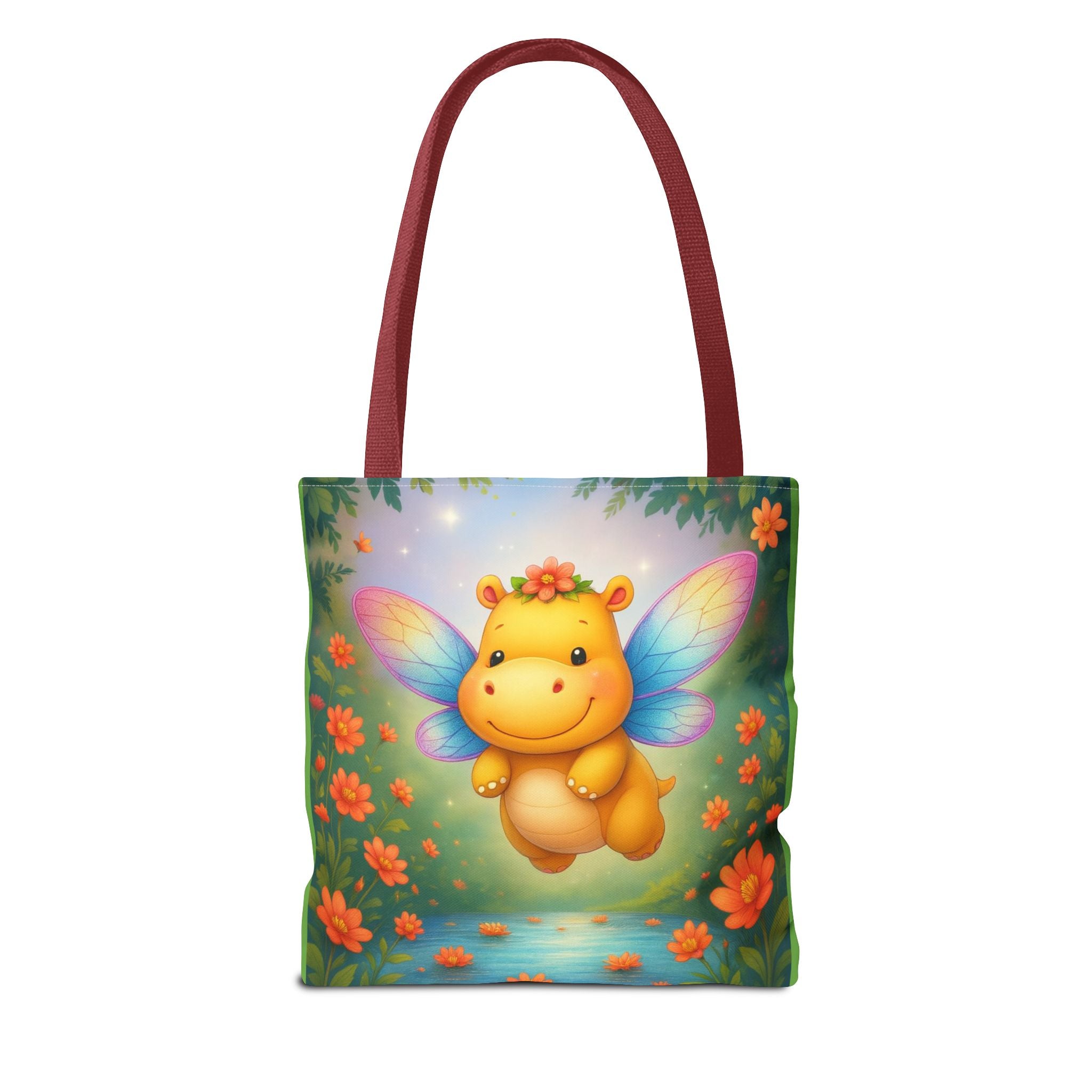Fairy Hippo Tote Bag — Cute Floral Magic Wings Canvas Tote