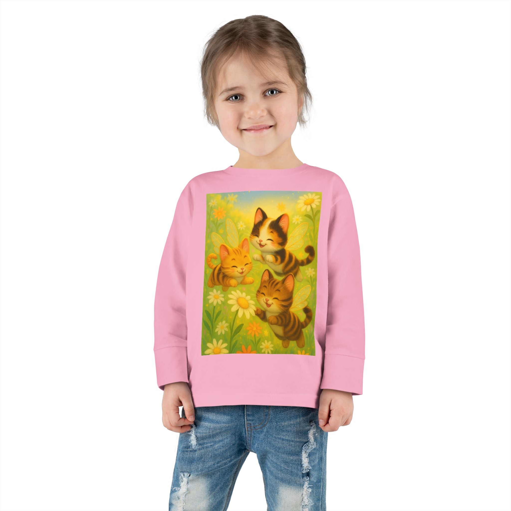 Toddler Tee - Whimsical Trio of Bumble Cats Playing in the Garden