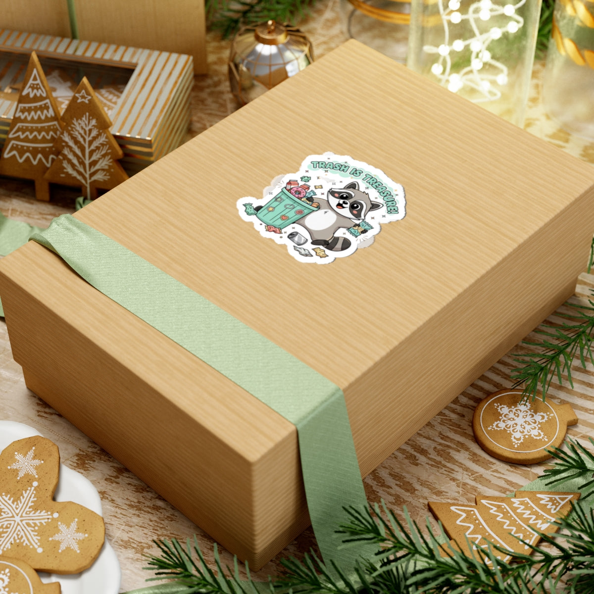 Trash Is Treasure raccoon sticker | Trash Panda Christmas, cute holiday sticker