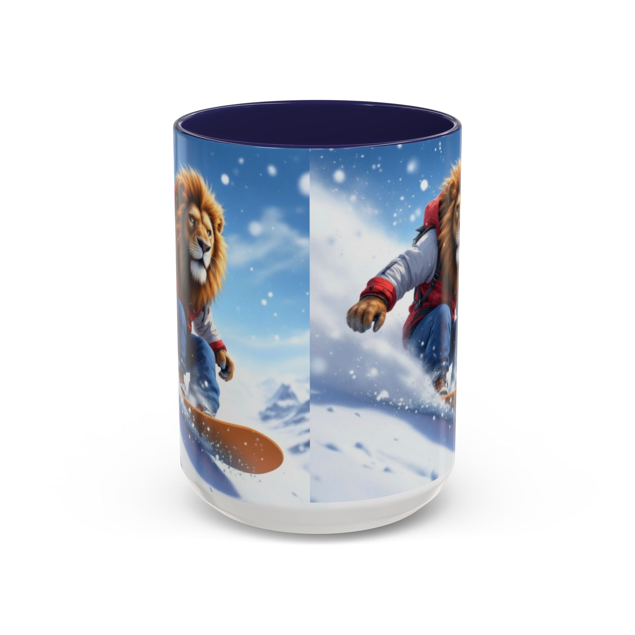Snowboarding Lion Coffee Mug — Winter Sports Animal Art 11/15oz