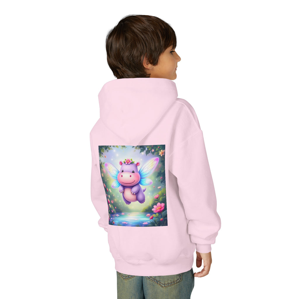 Whimsical Fairy Hippo Hooded Sweatshirt for Kids, Cute Gifts, Cozy Hoodie, Floral Design, Birthday Present
