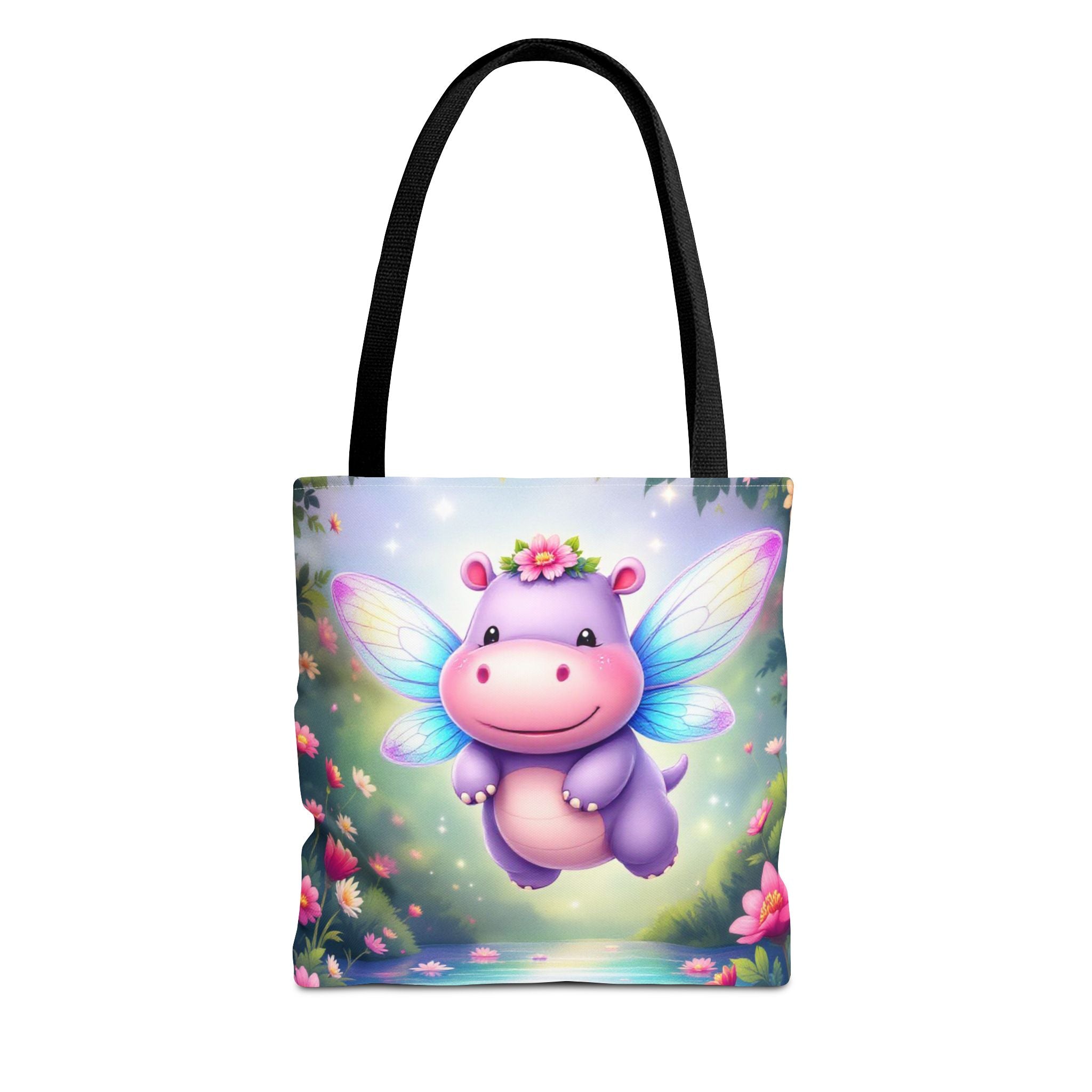 Cute Fairy Hippo Tote Bag — Magical Flower Wings All-Over Print