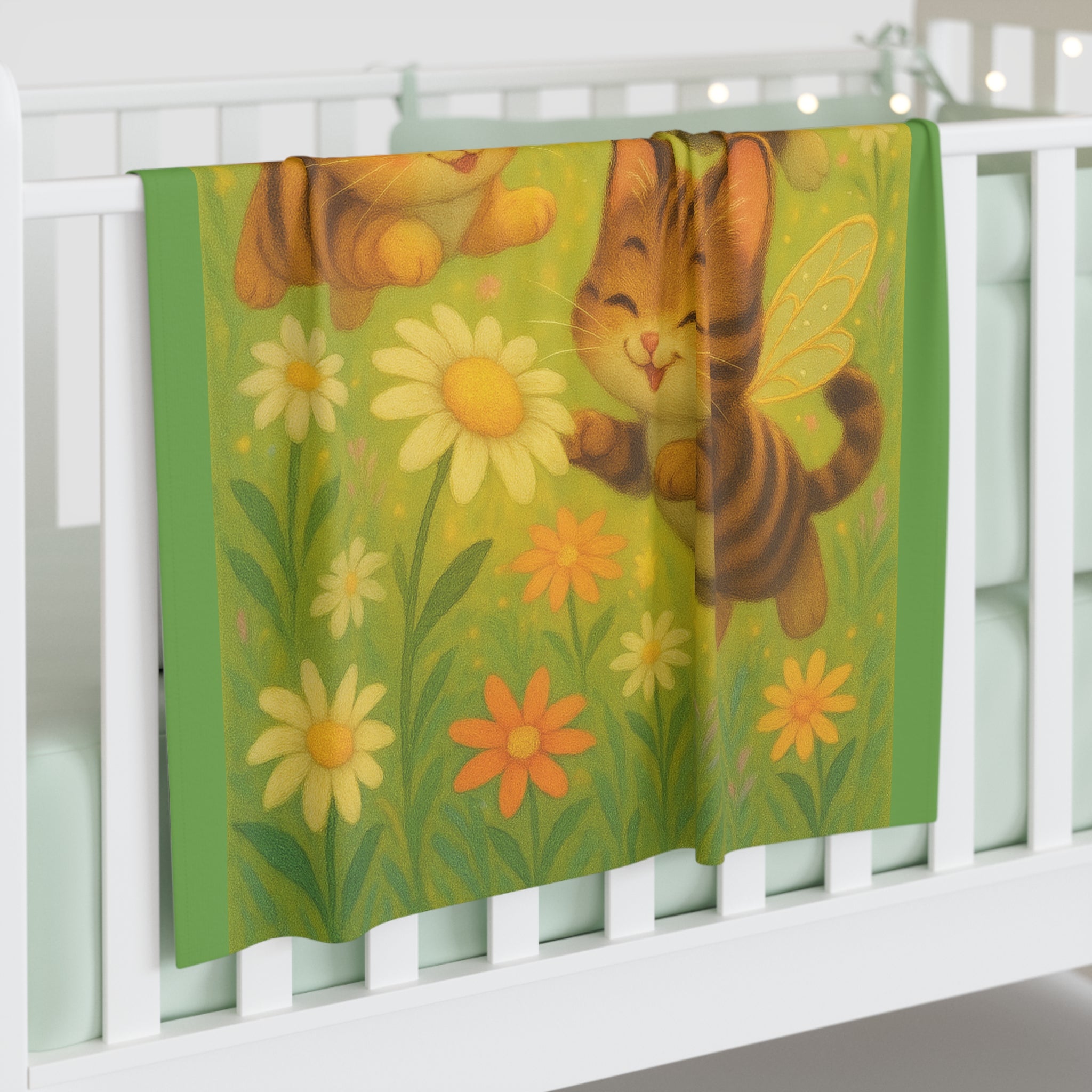 Swaddle Blanket - Whimsical Bumble Cats Garden